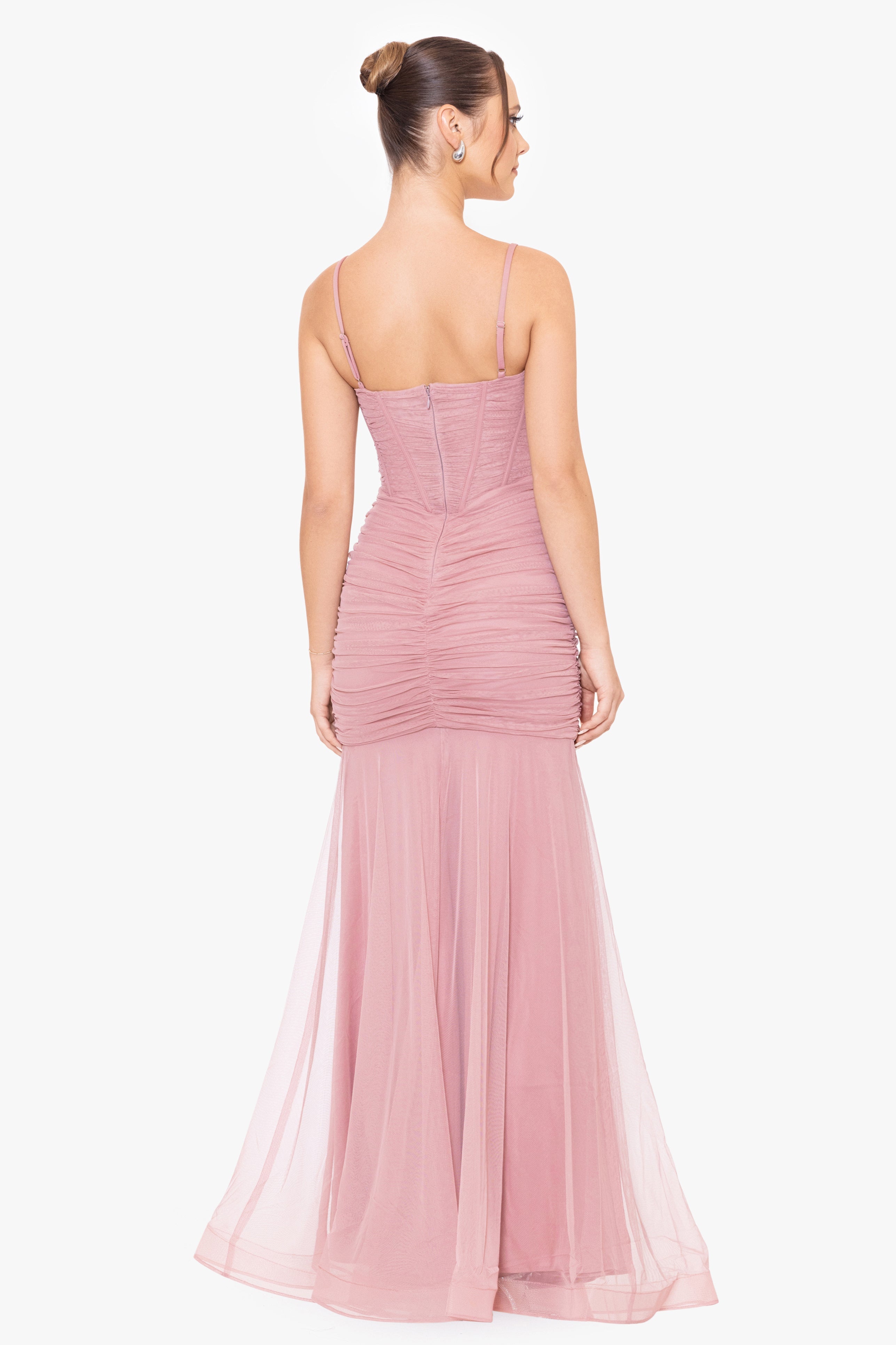 Blondie Nites "Alexie" Long Mesh Corset Rouched Mermaid Dress