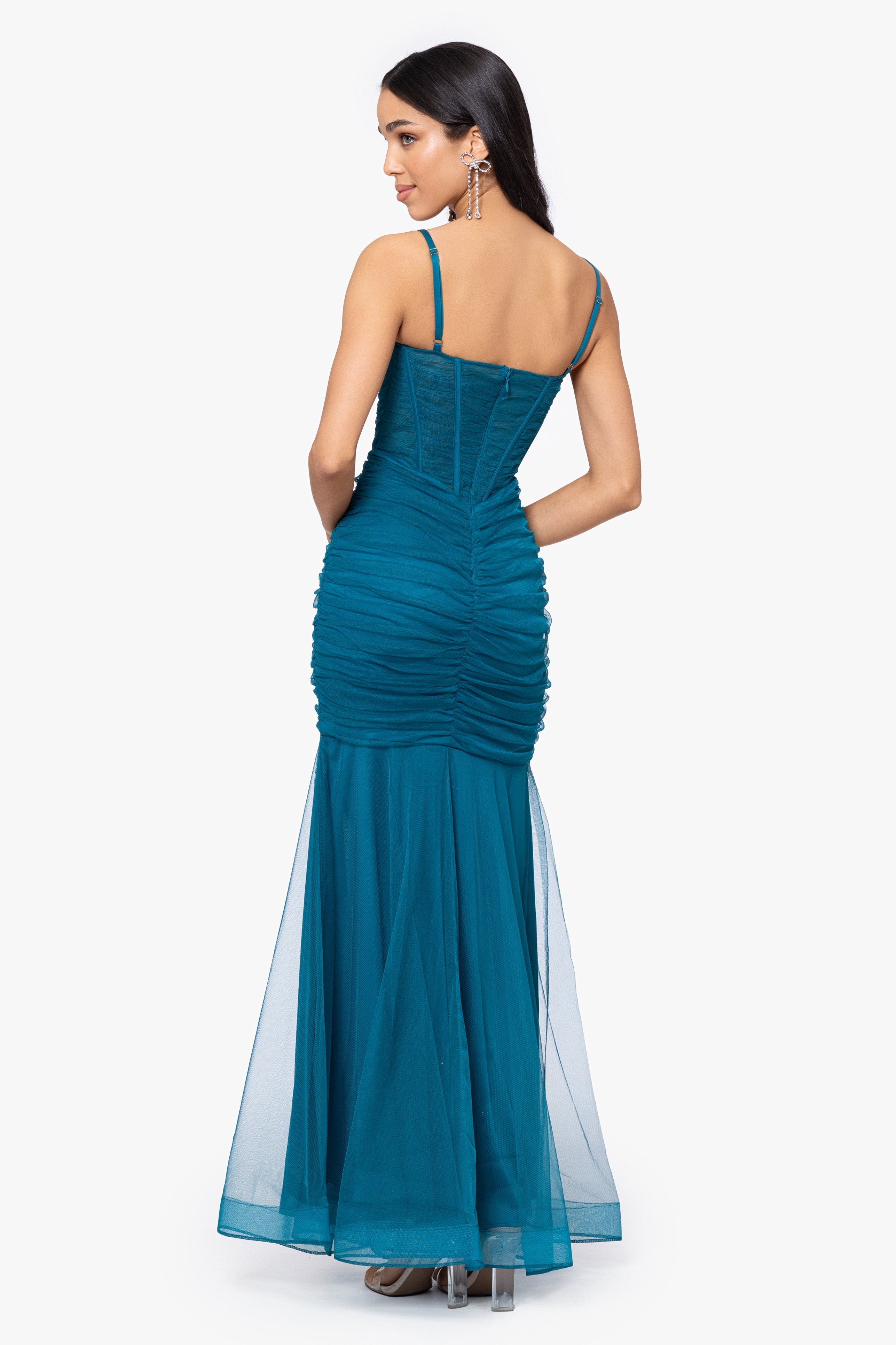 Blondie Nites "Alexie" Long Mesh Corset Rouched Mermaid Dress