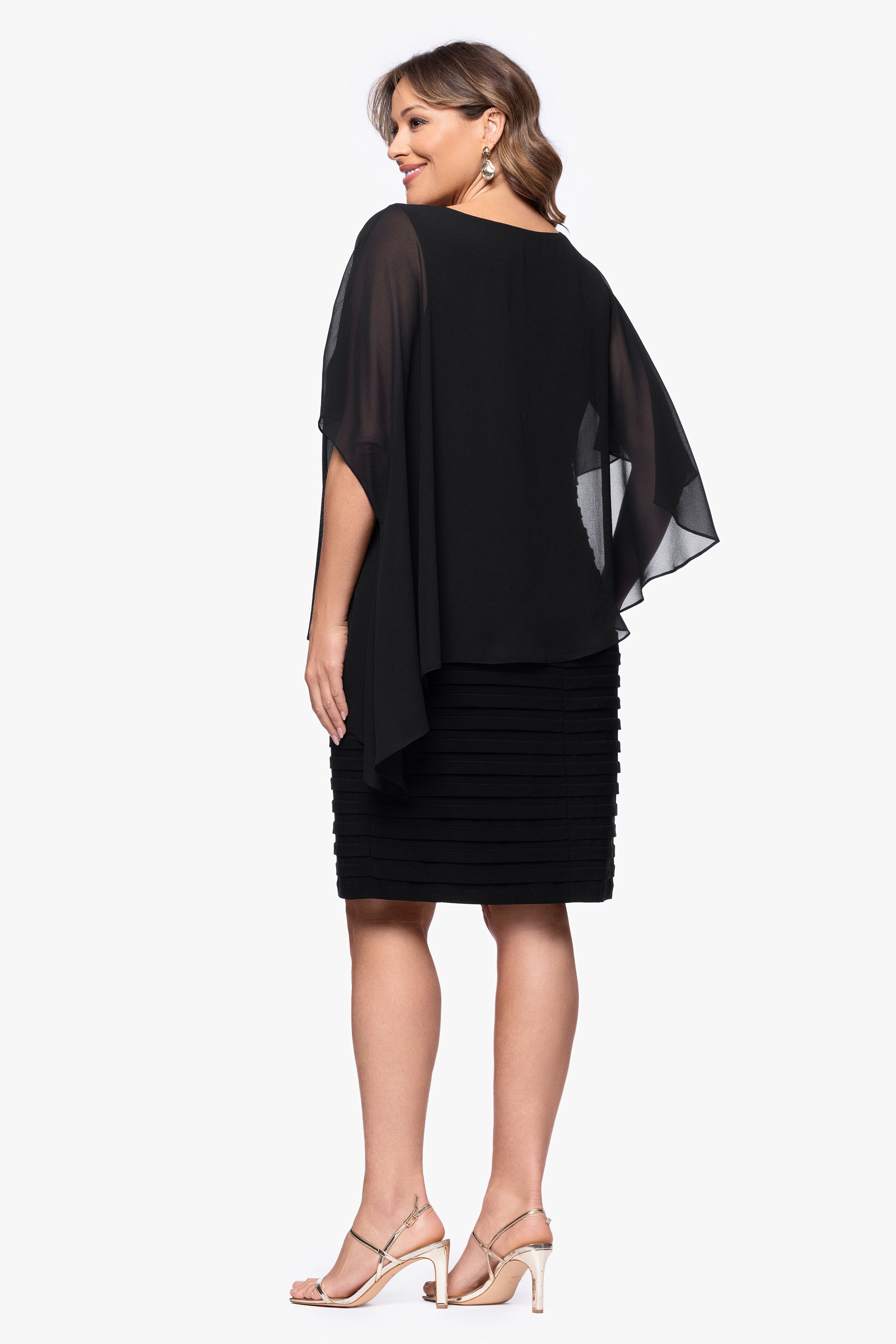 Plus "Charlotte" Short Chiffon Cape Scuba Crepe Shutter Dress