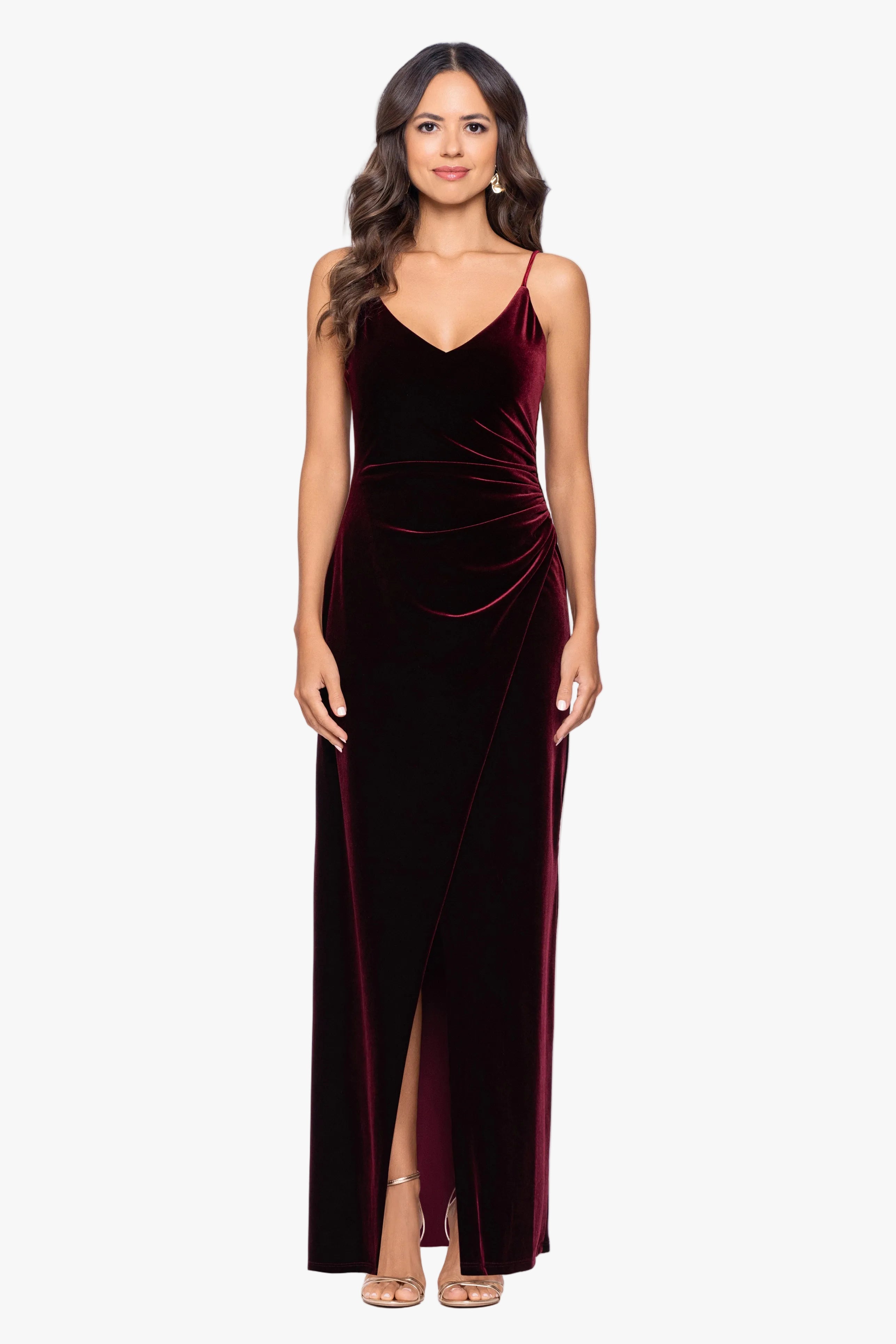 Petite "Allison" Velvet Cami Wrap Dress