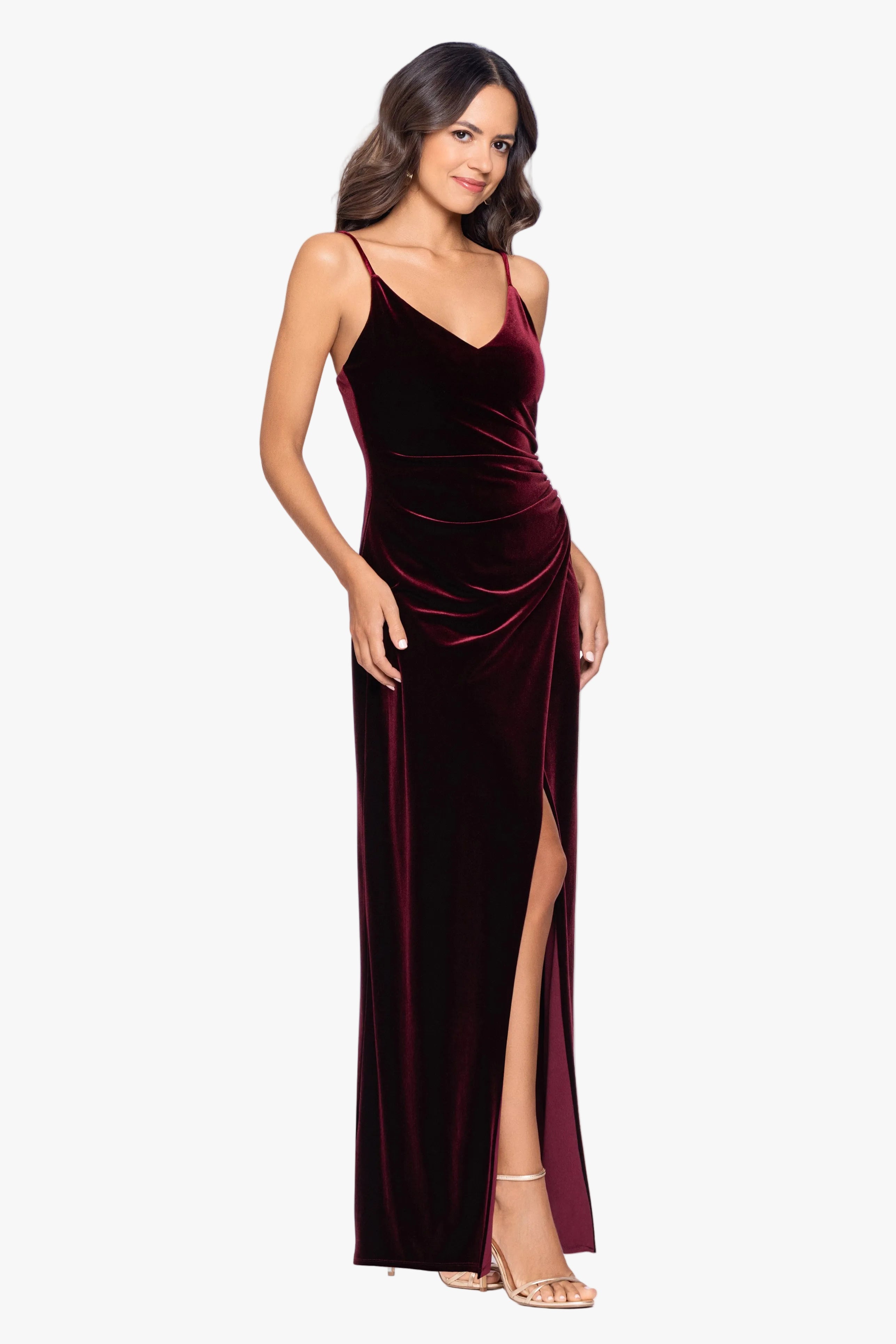 Petite "Allison" Velvet Cami Wrap Dress