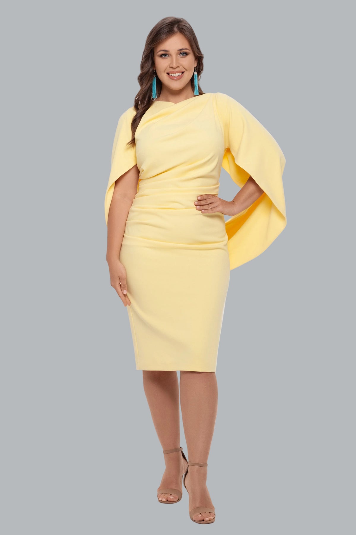 Plus "Jordan" Short Scuba Crepe Drape Back Dress - Betsy & Adam