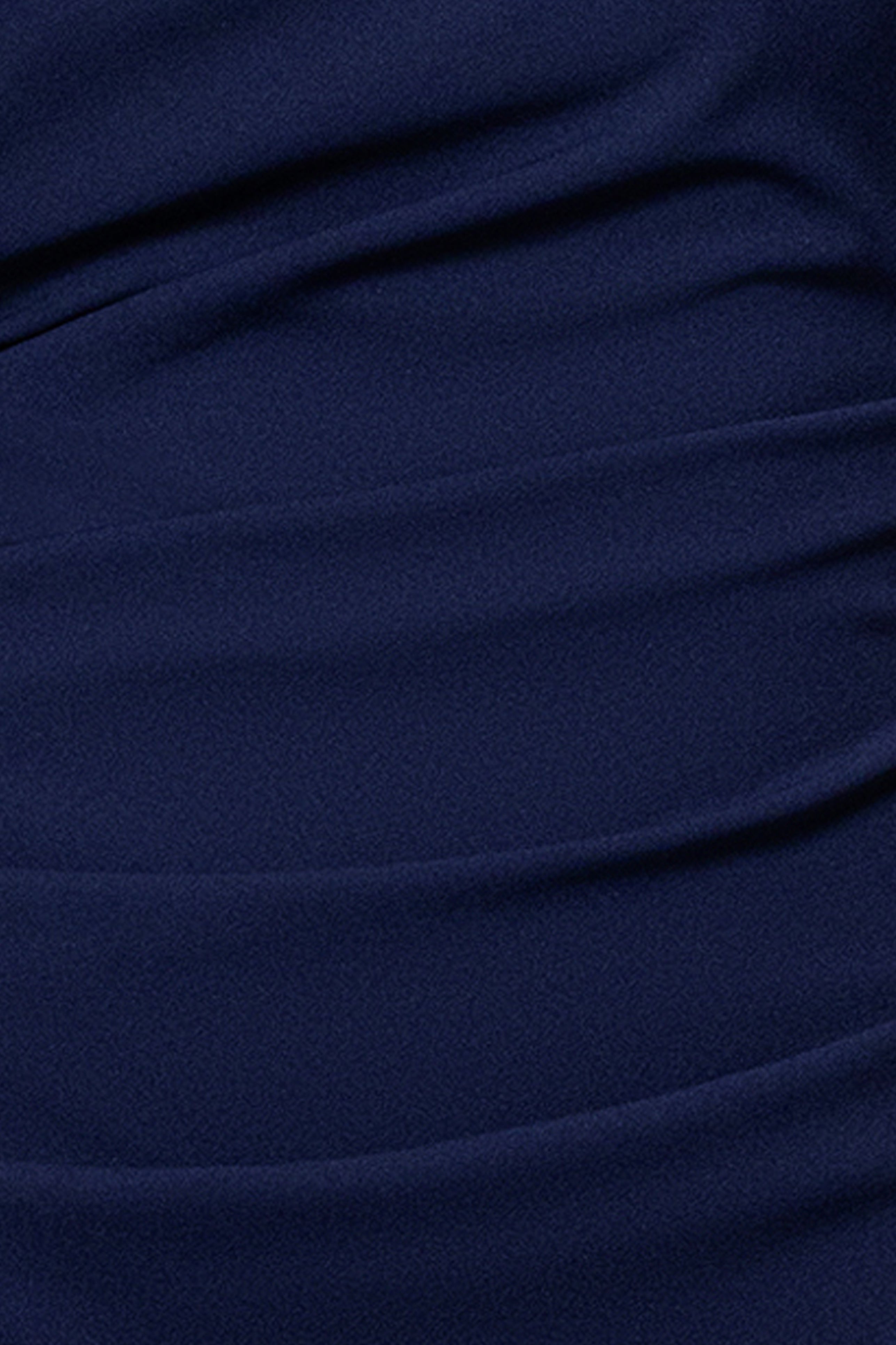 Navy “Jordan” Scuba Crepe Draped Back Short Dress, scuba crepe fabric and ruching detail
