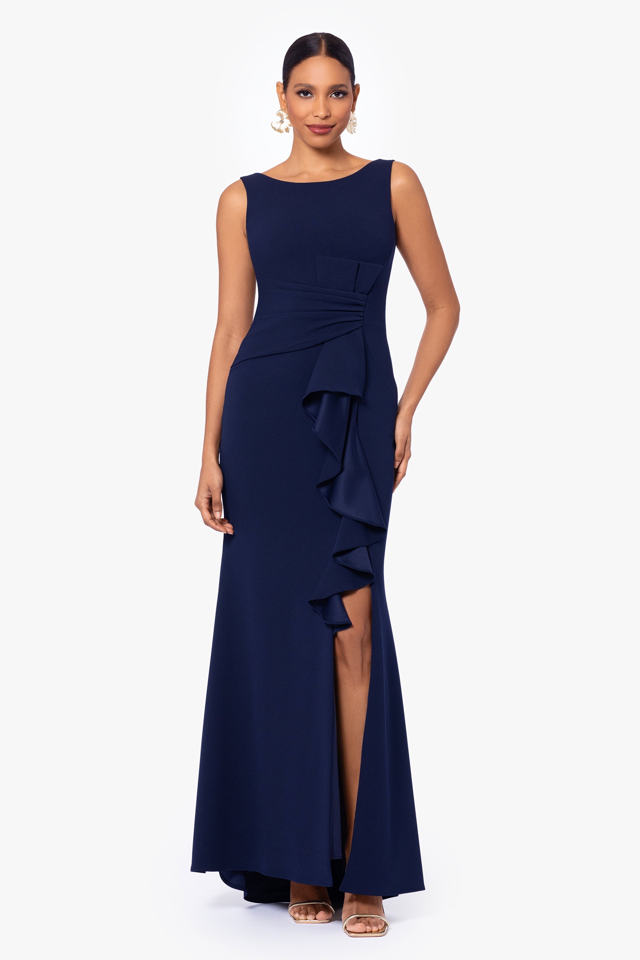 "Christine" Scuba Crepe Ruffled Bow Dress