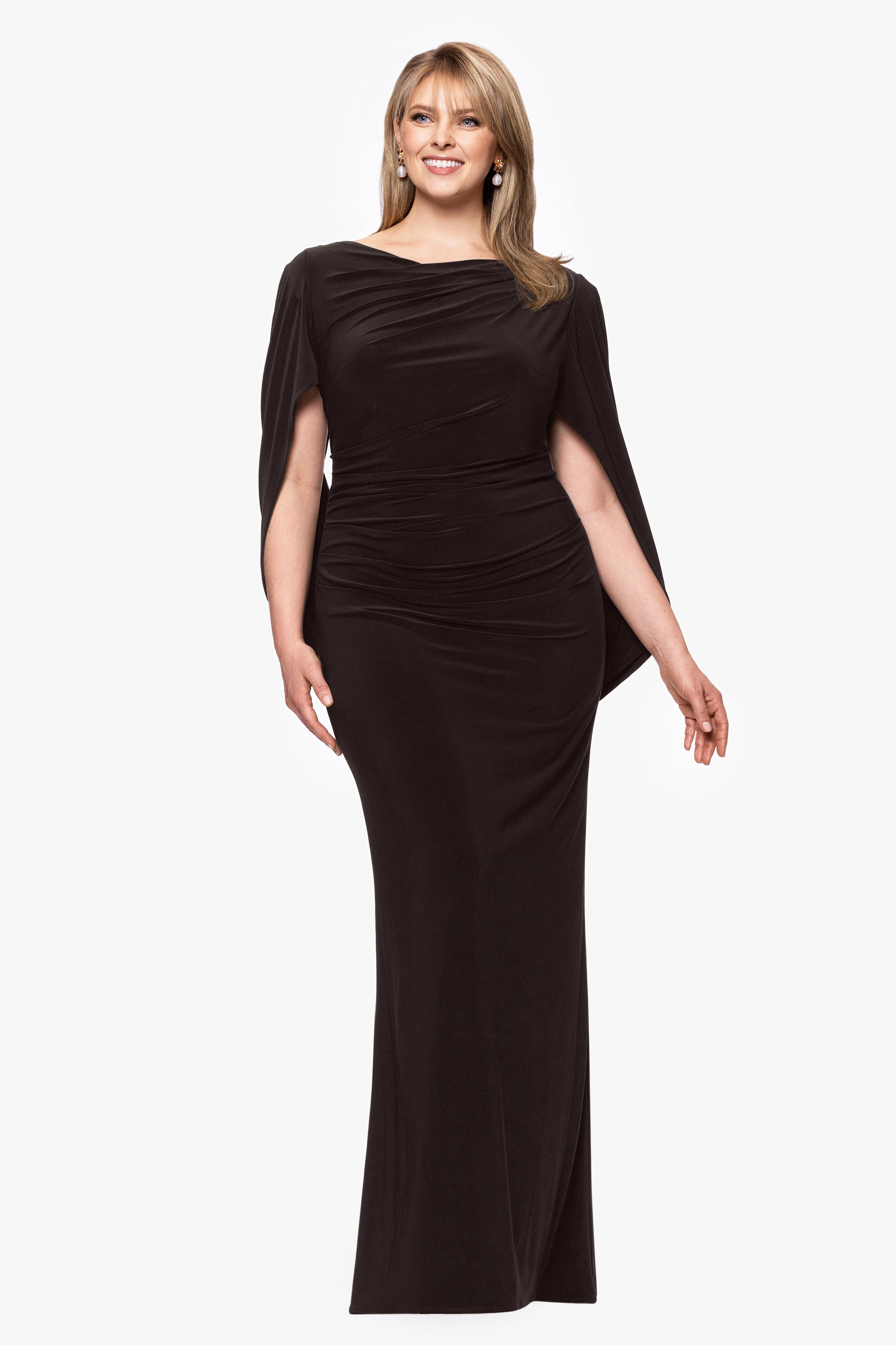 Plus “Miriam” Jersey Knit Draped Back Dress