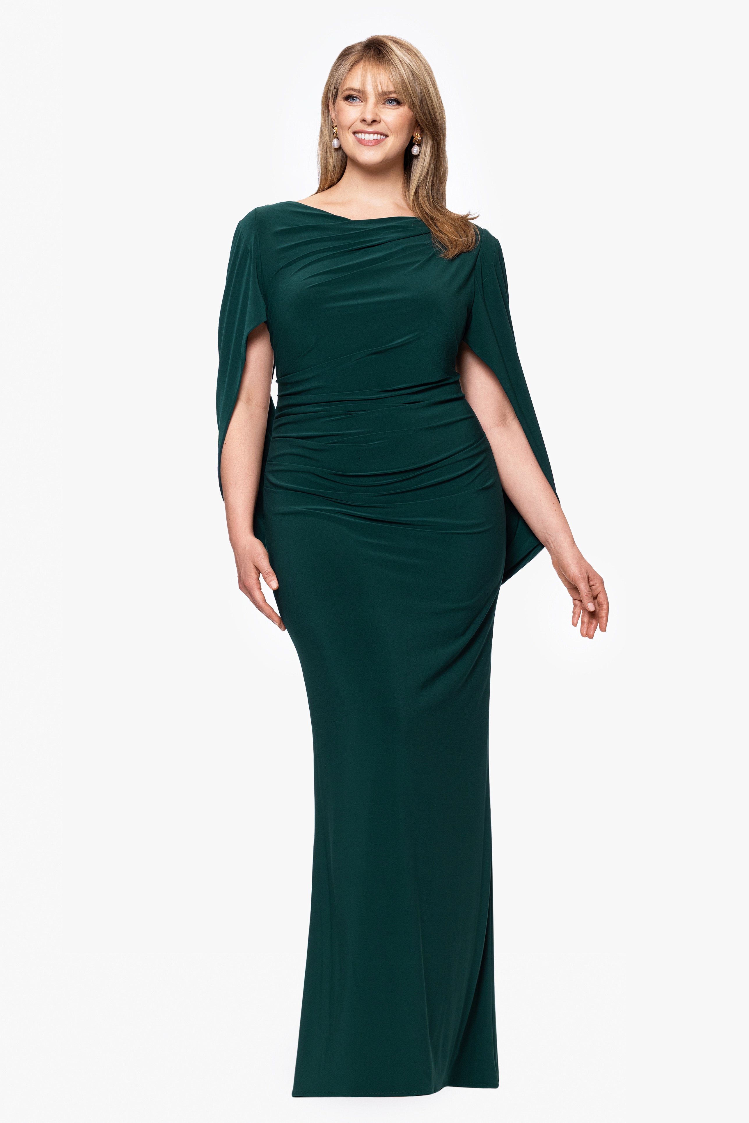 “Miriam” Plus Jersey Knit Draped Back Dress