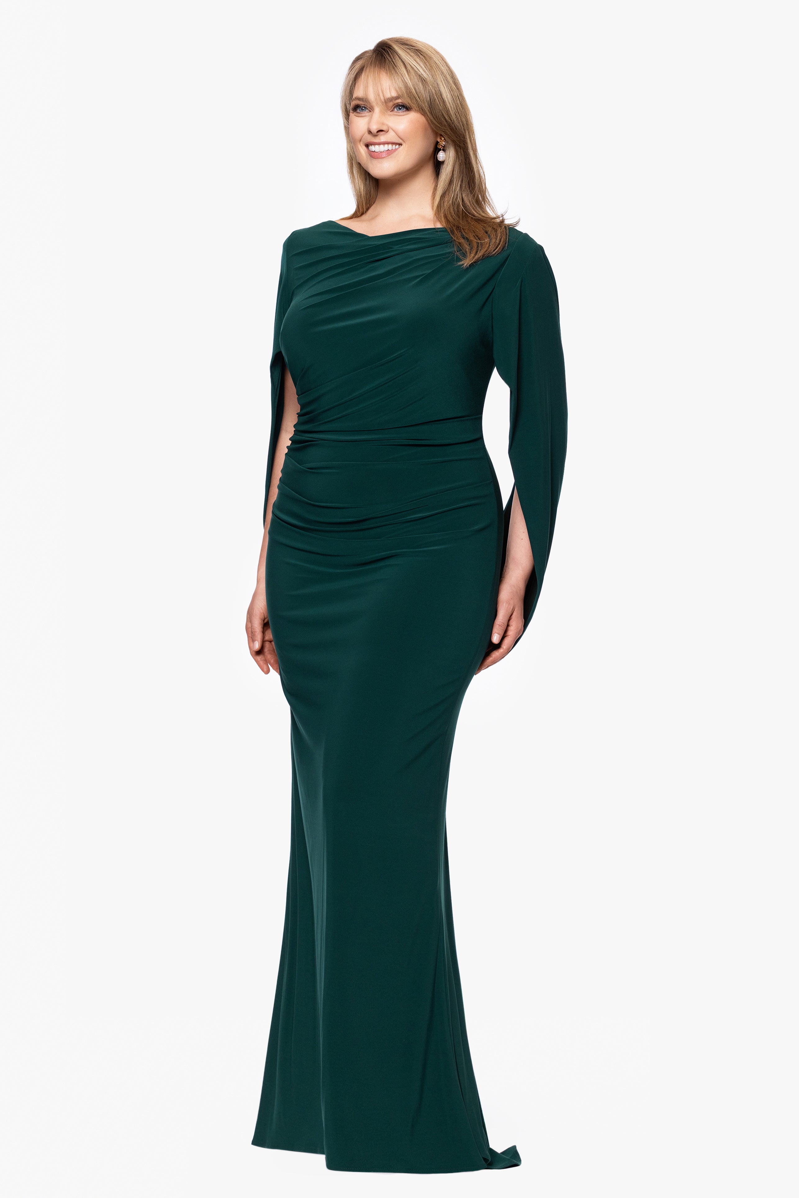 “Miriam” Plus Jersey Knit Draped Back Dress