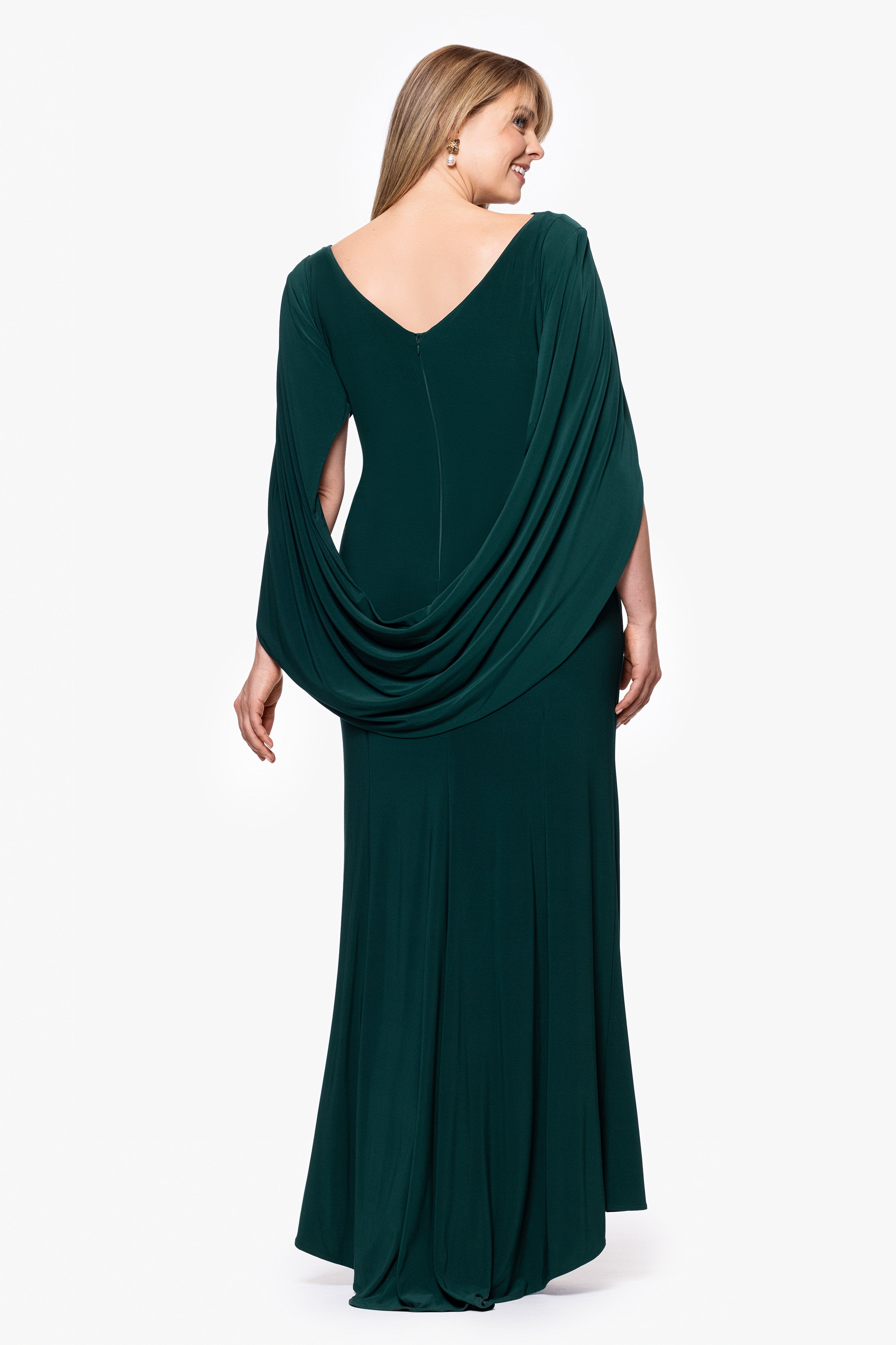 Plus "Miriam" Long Jersey Draped Back Gown