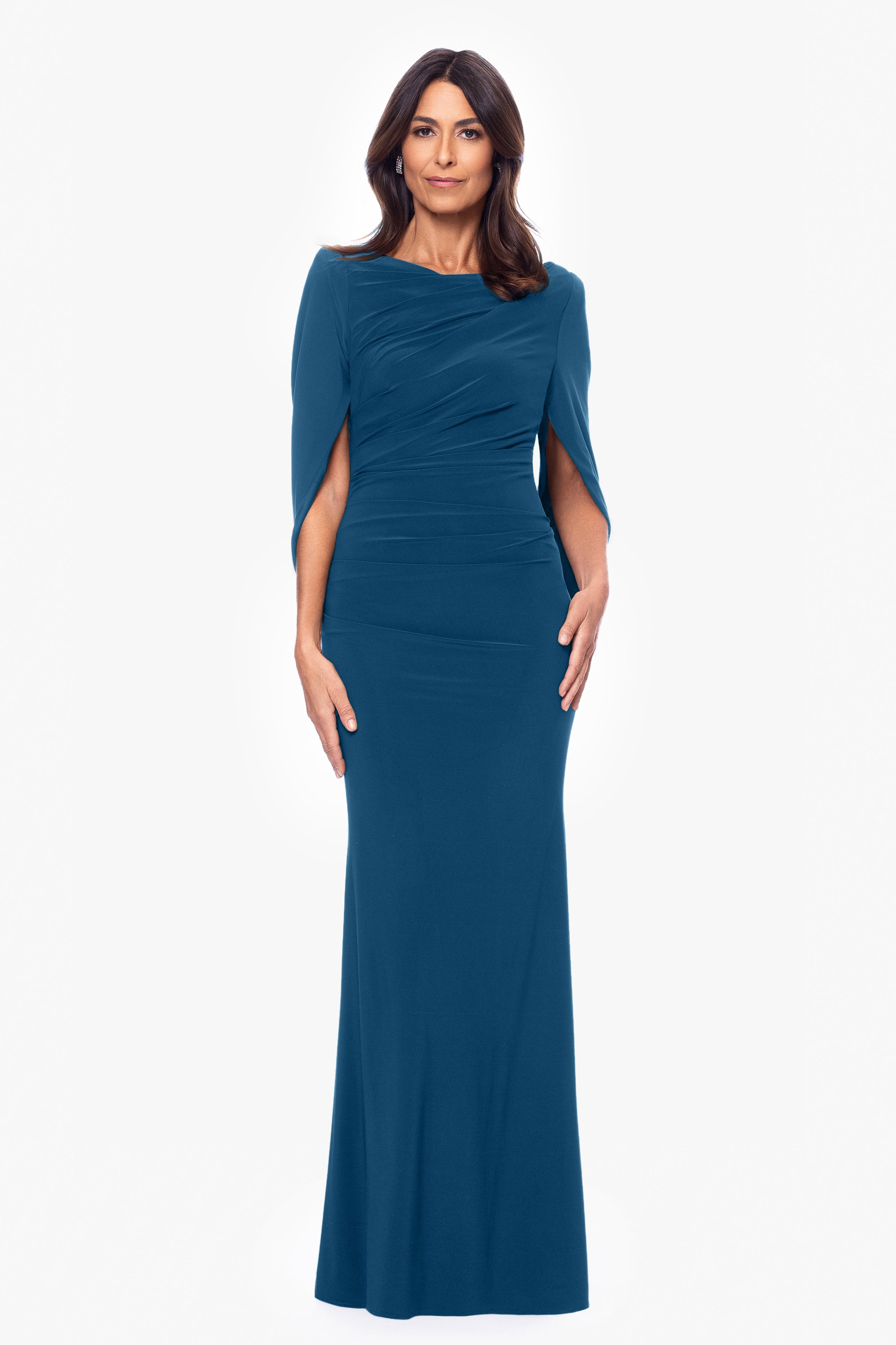"Miriam" Long Jersey Draped Back Gown