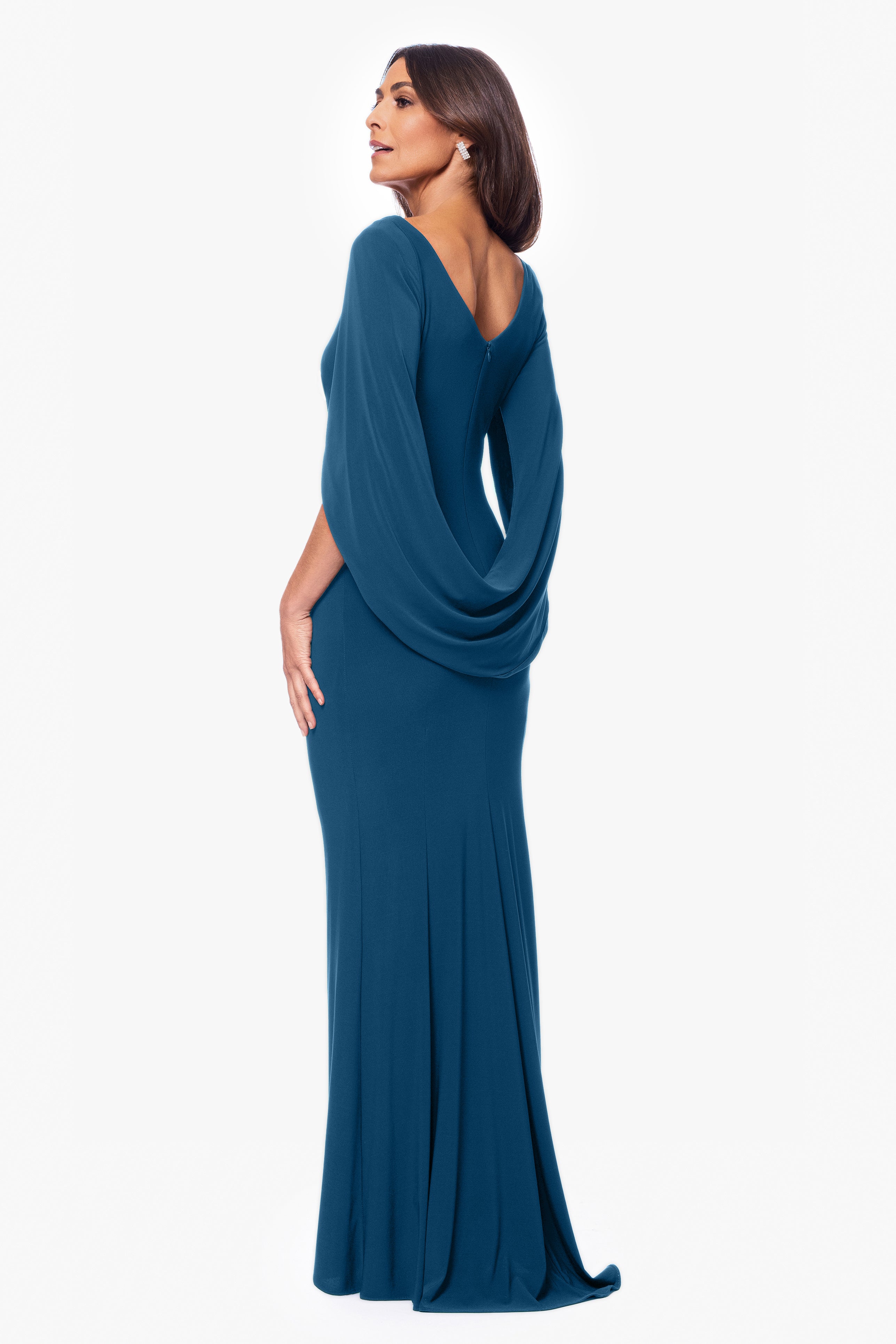 "Miriam" Long Jersey Draped Back Gown