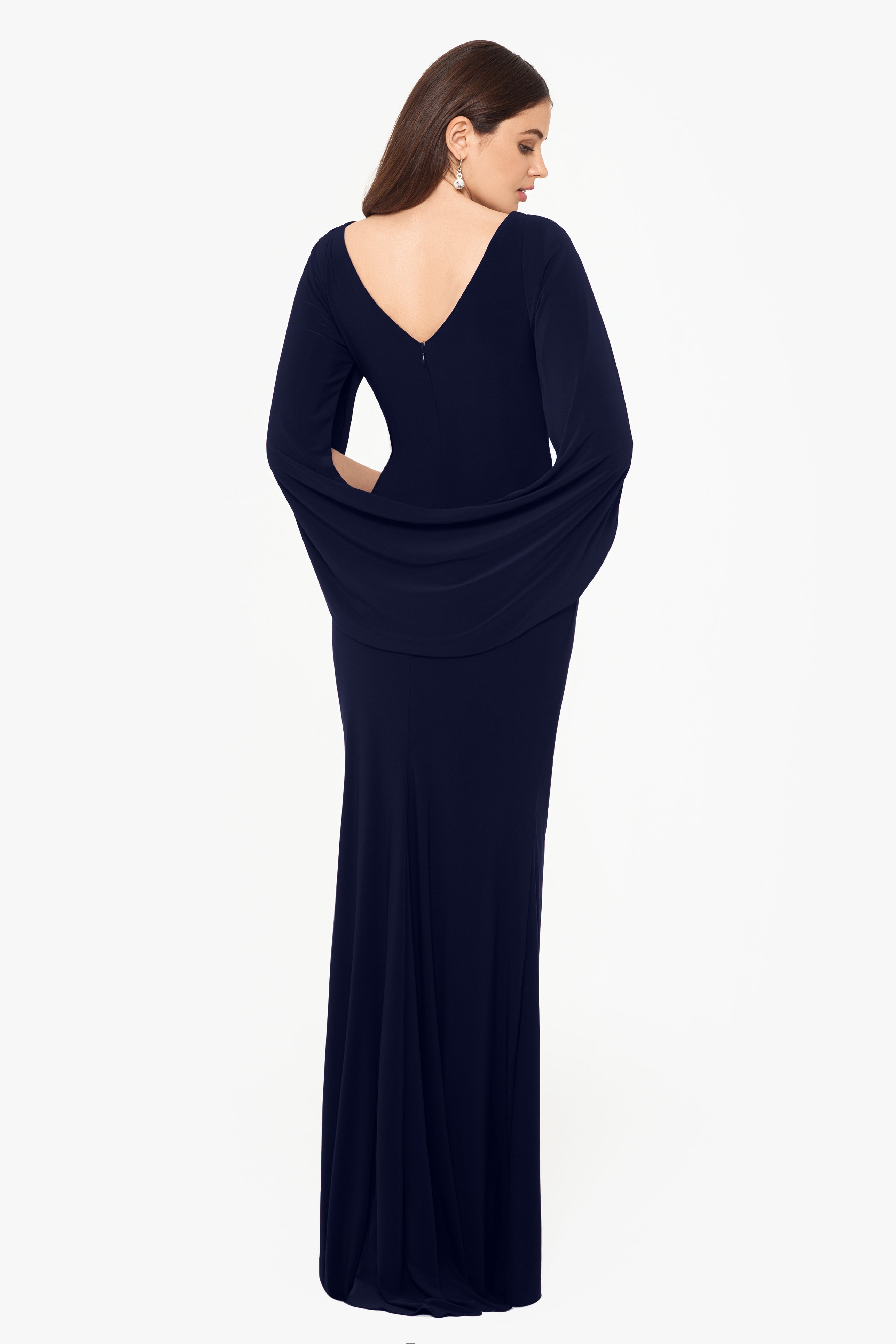 “Miriam” Jersey Knit Draped Back Dress
