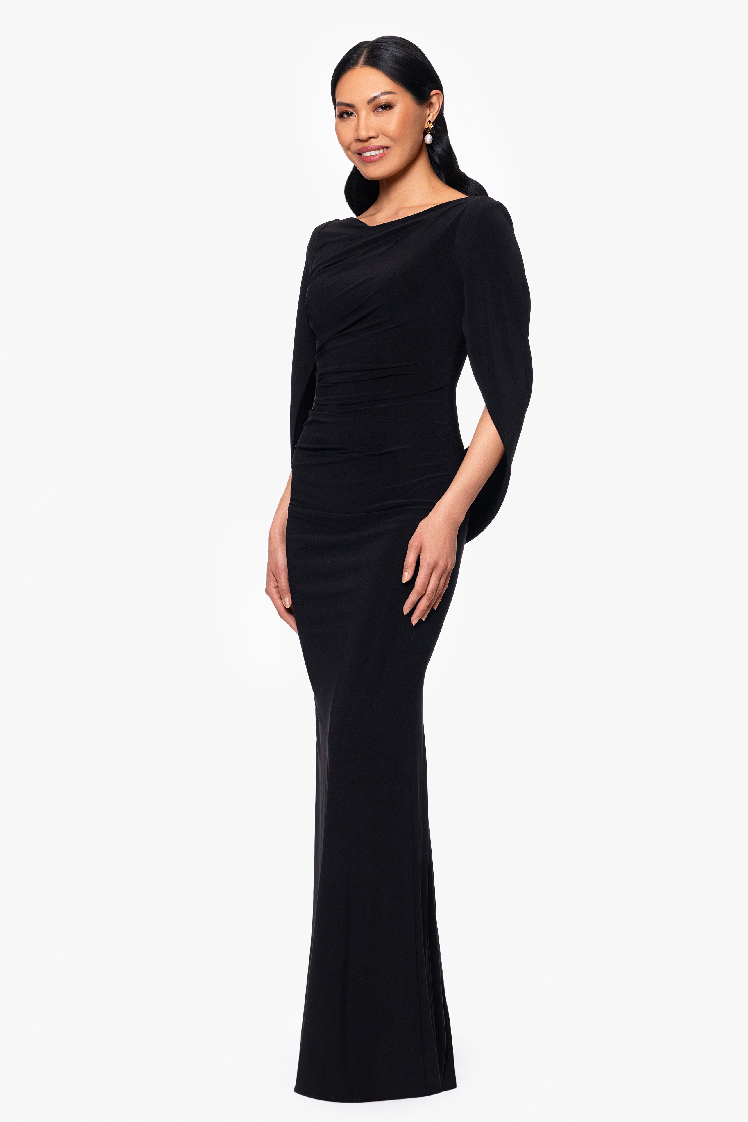 "Miriam" Long Jersey Draped Back Gown