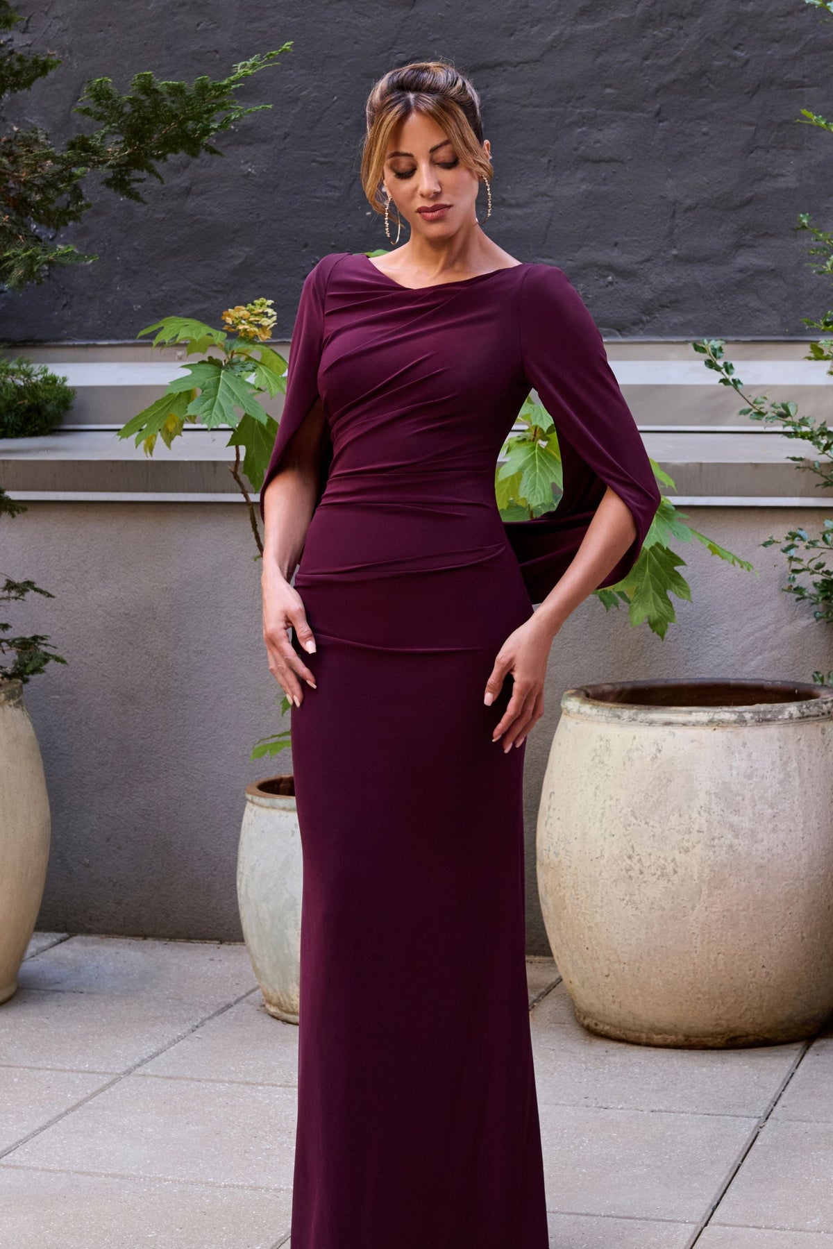 “Miriam” Jersey Knit Draped Back Dress