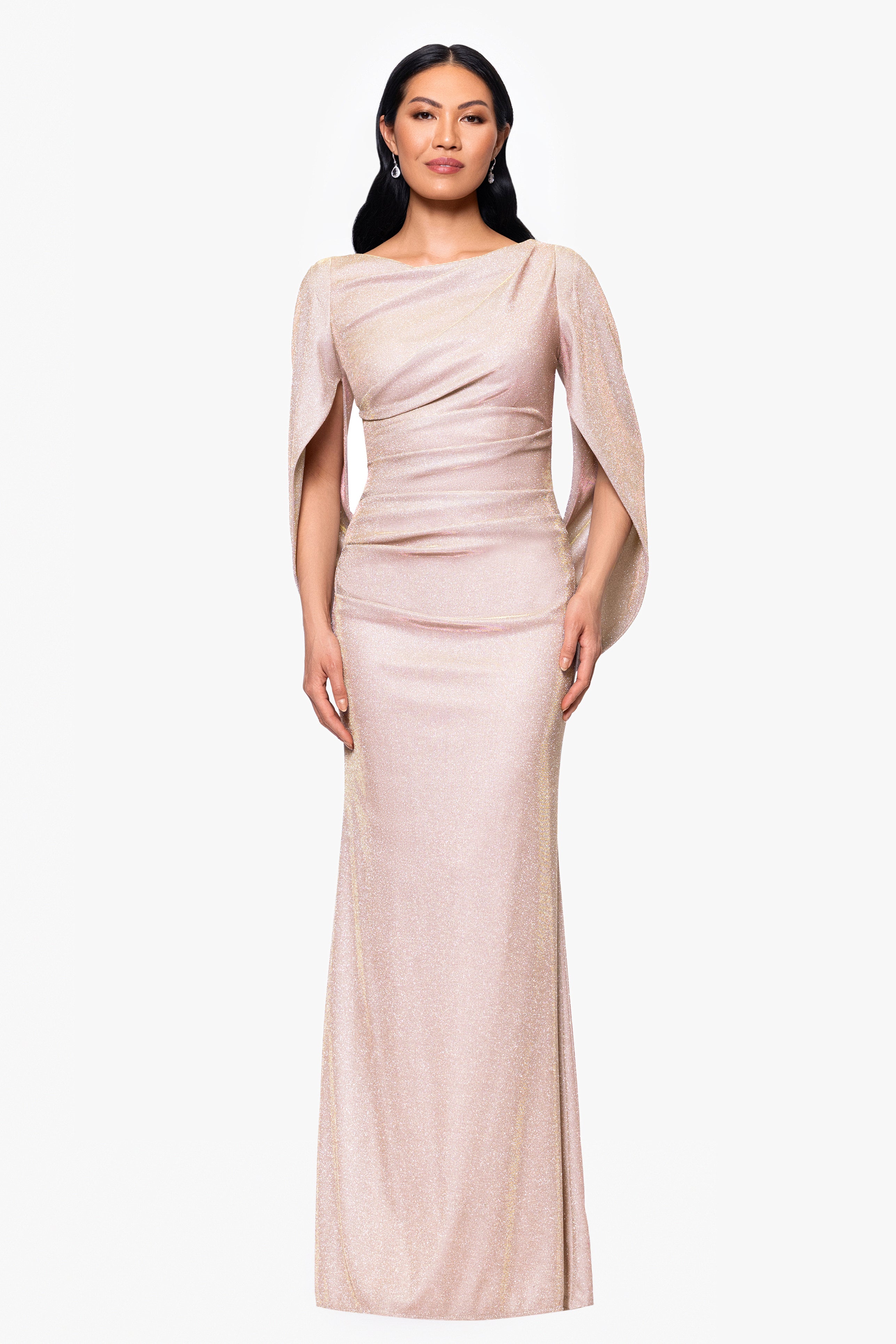 "Gracie" Galaxy Knit Glitter Draped Gown