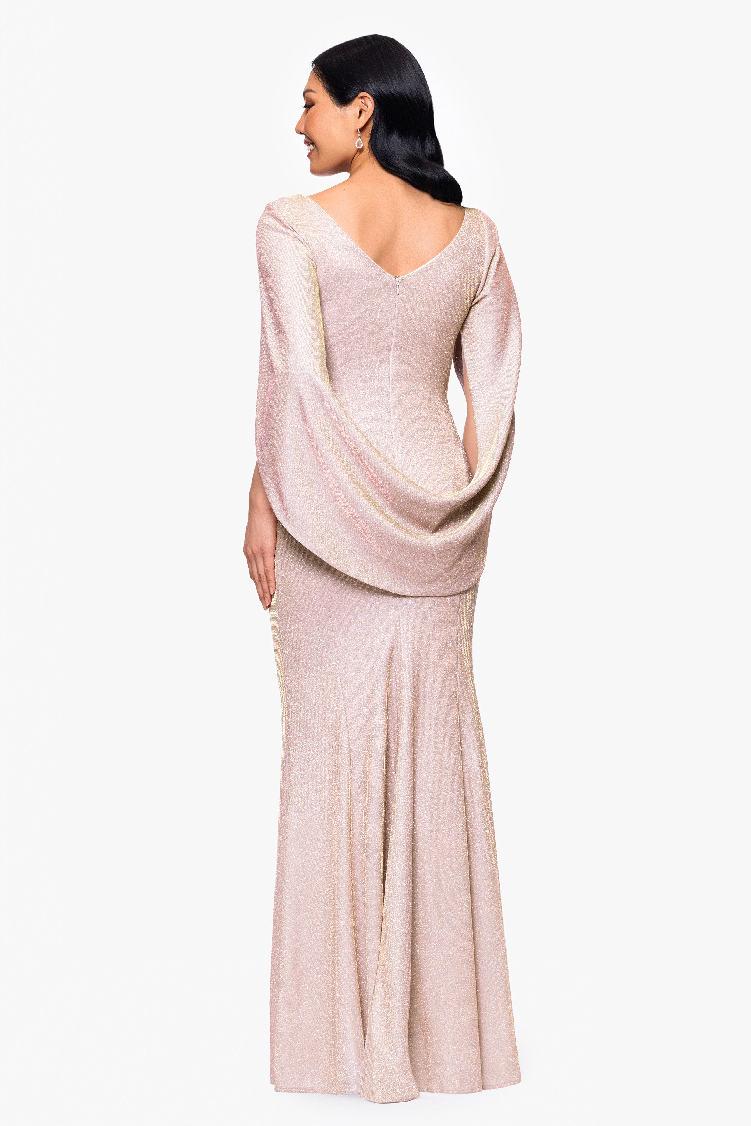 "Gracie" Galaxy Knit Glitter Draped Gown
