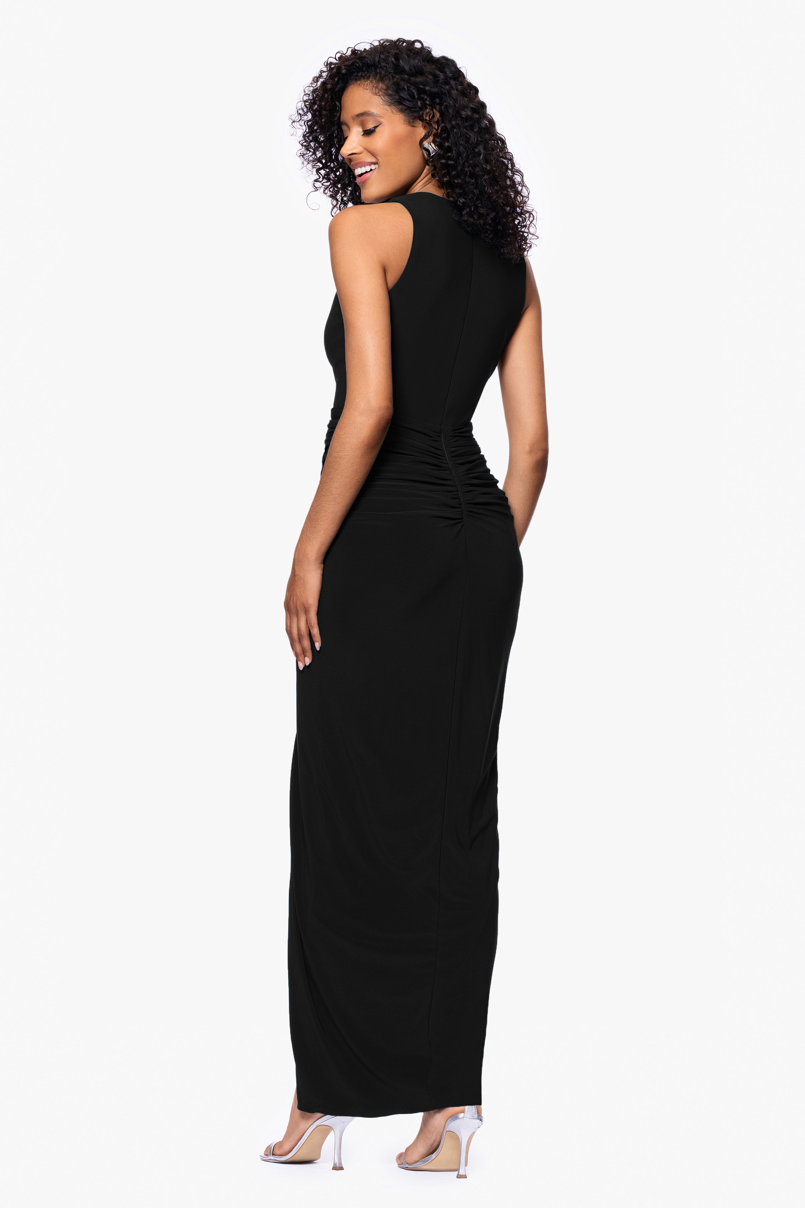 Petite "Bobbi" Ruffled V-Neck Gown