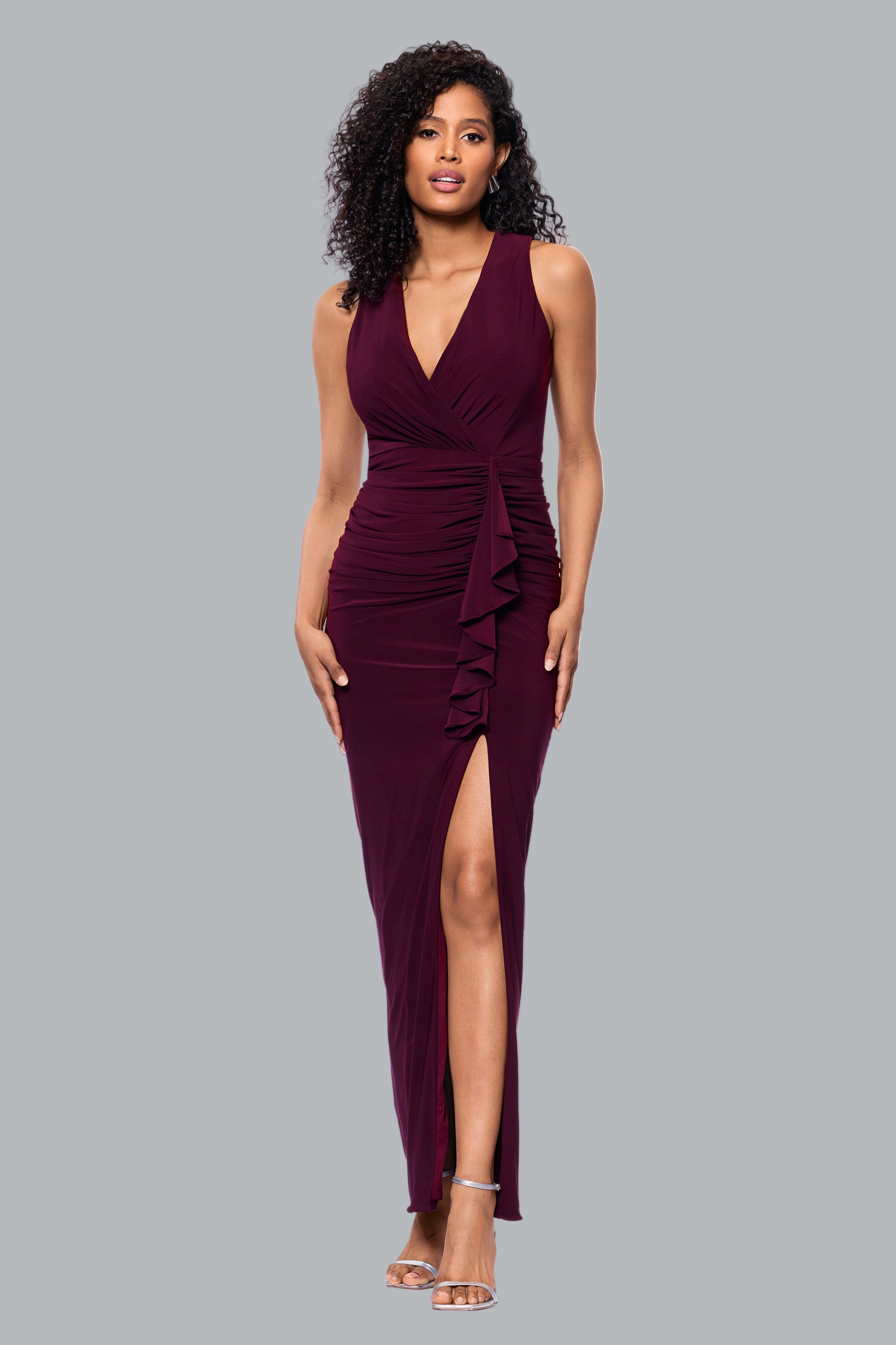"Bobbi" Ruffled V-Neck Gown