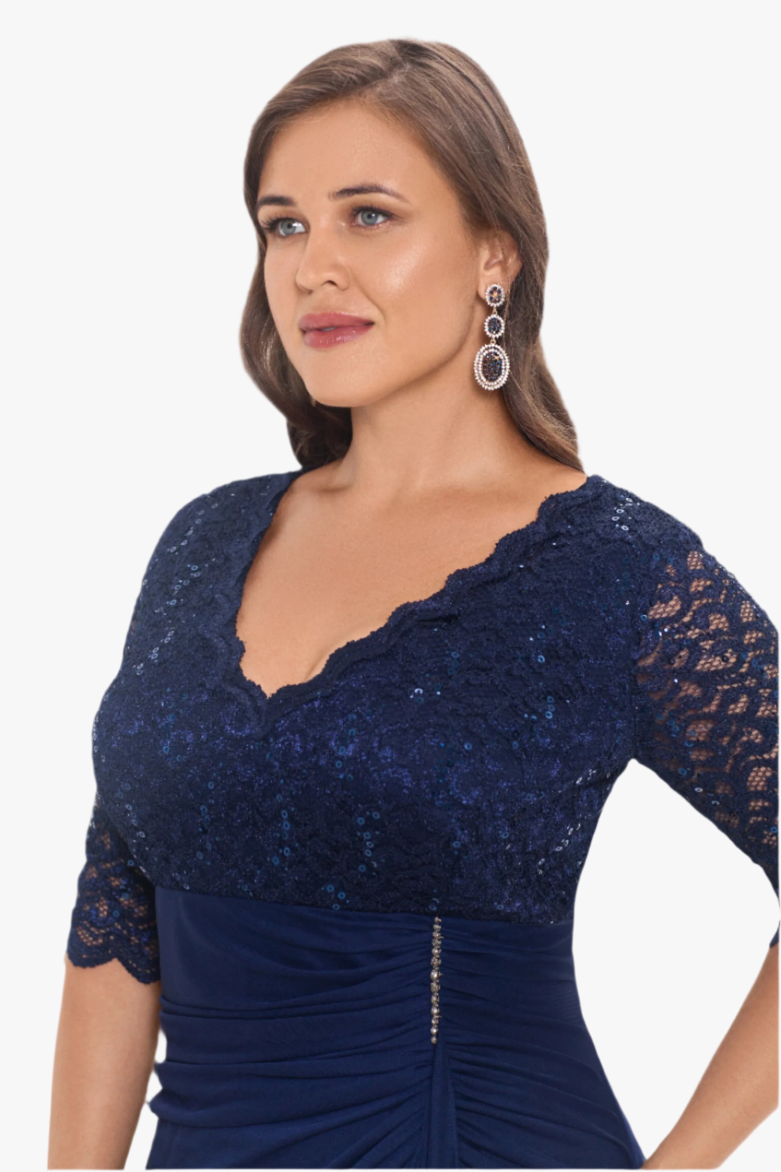 Plus "Johanna" 3/4 Sleeve Sheer Matte Jersey Long Dress