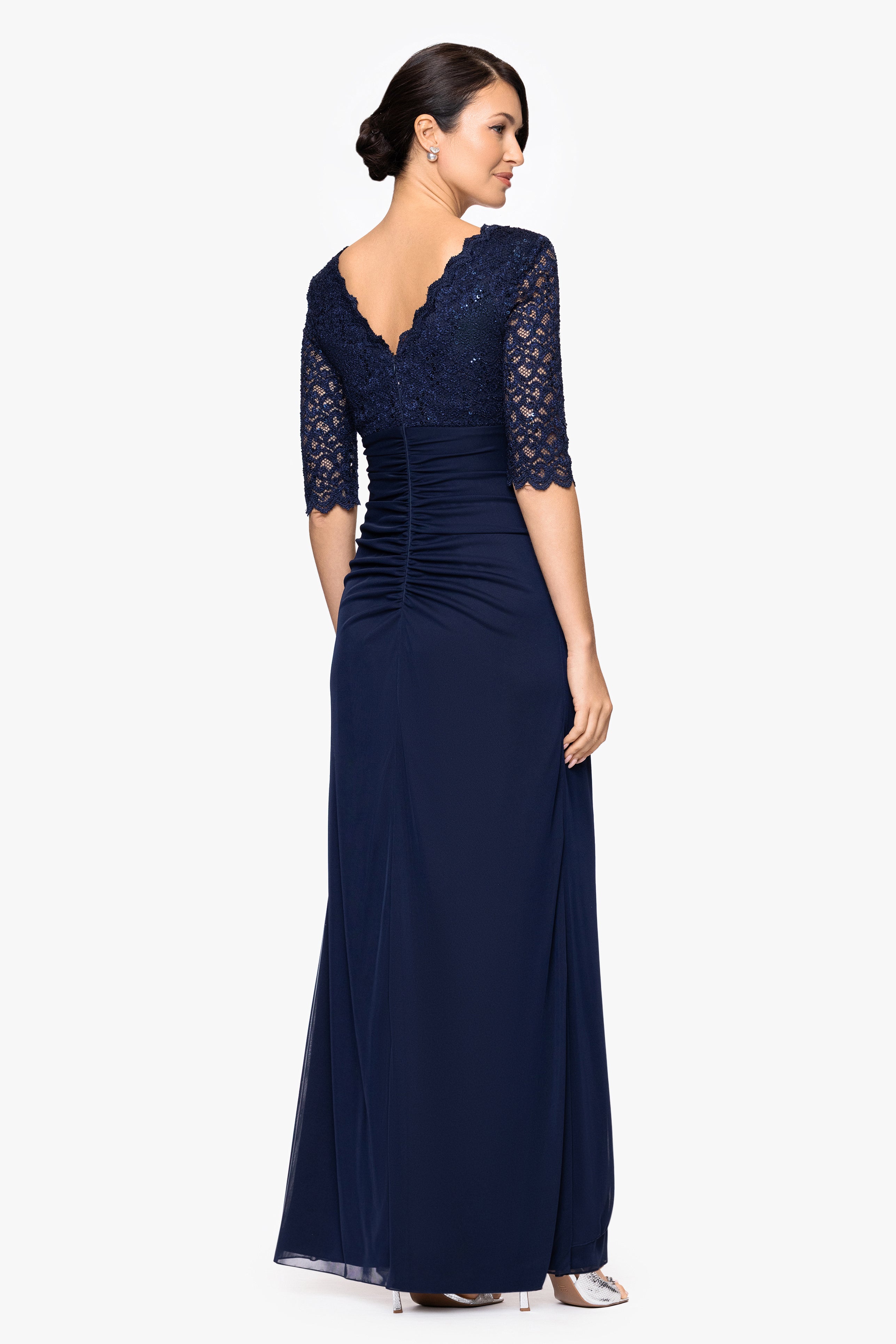 "Johanna" 3/4 Sleeve Sheer Matte Jersey Long Dress