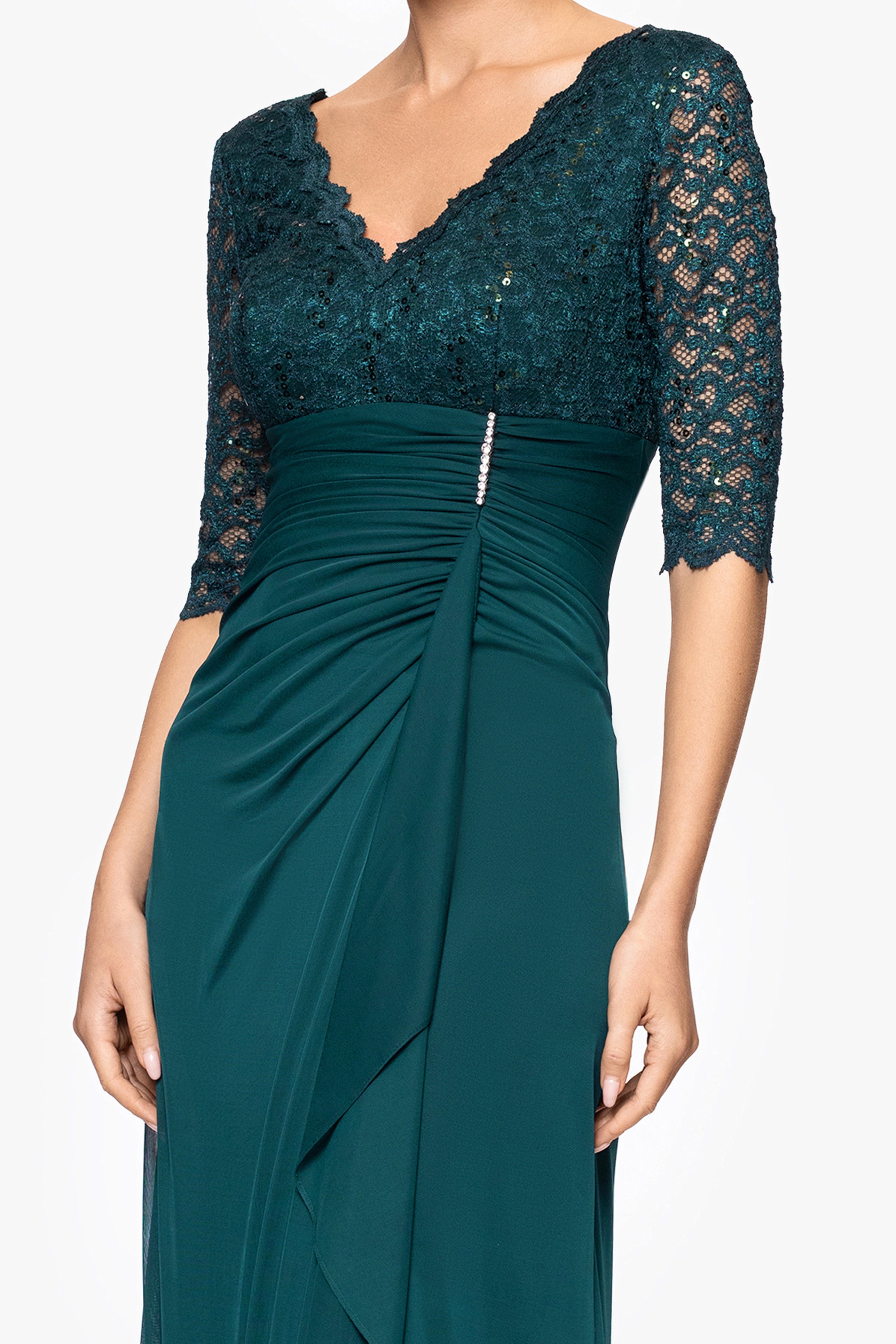 "Johanna" 3/4 Sleeve Sheer Matte Jersey Long Dress