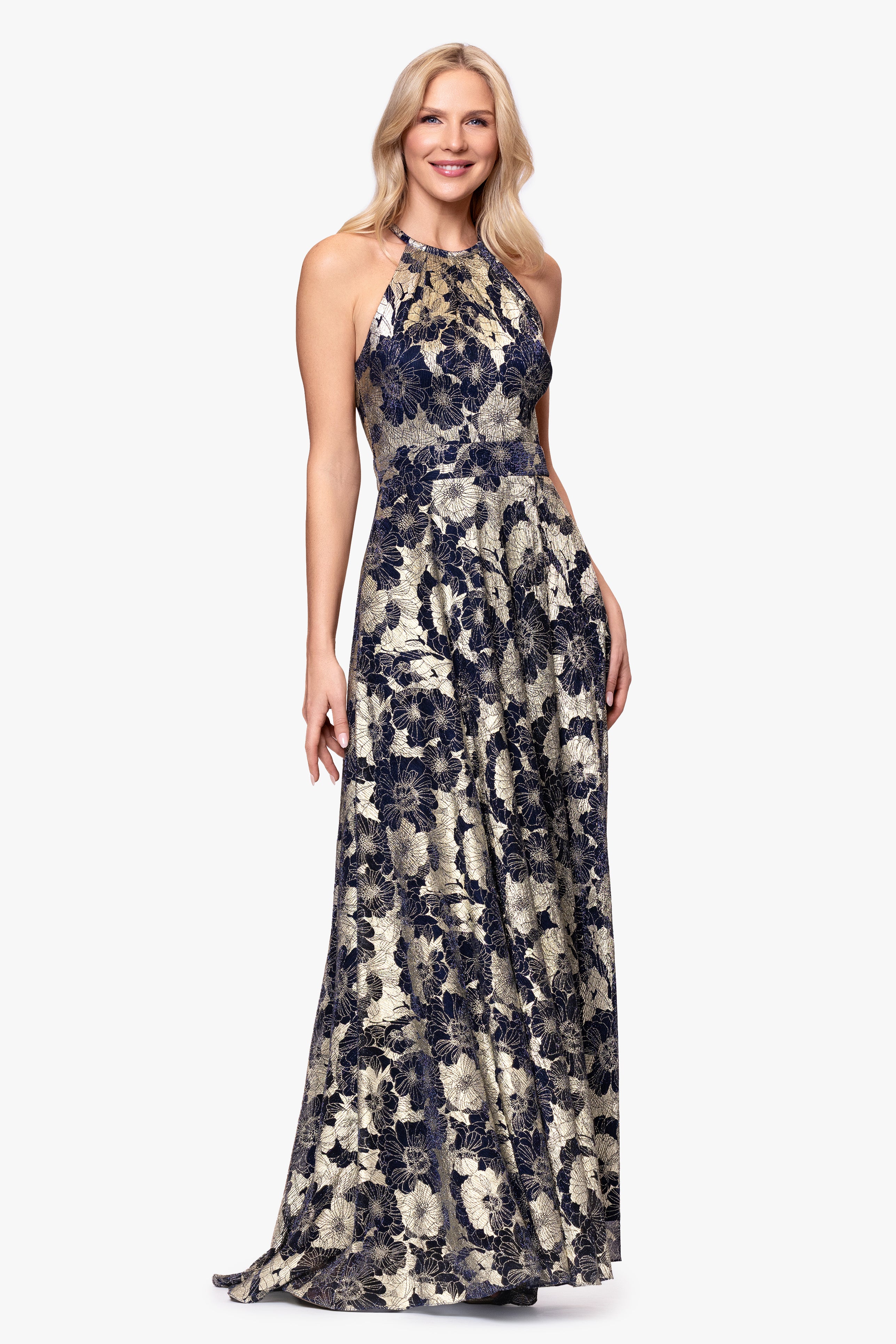 "Layla" Long Halter Top Wrap Foil Print Dress
