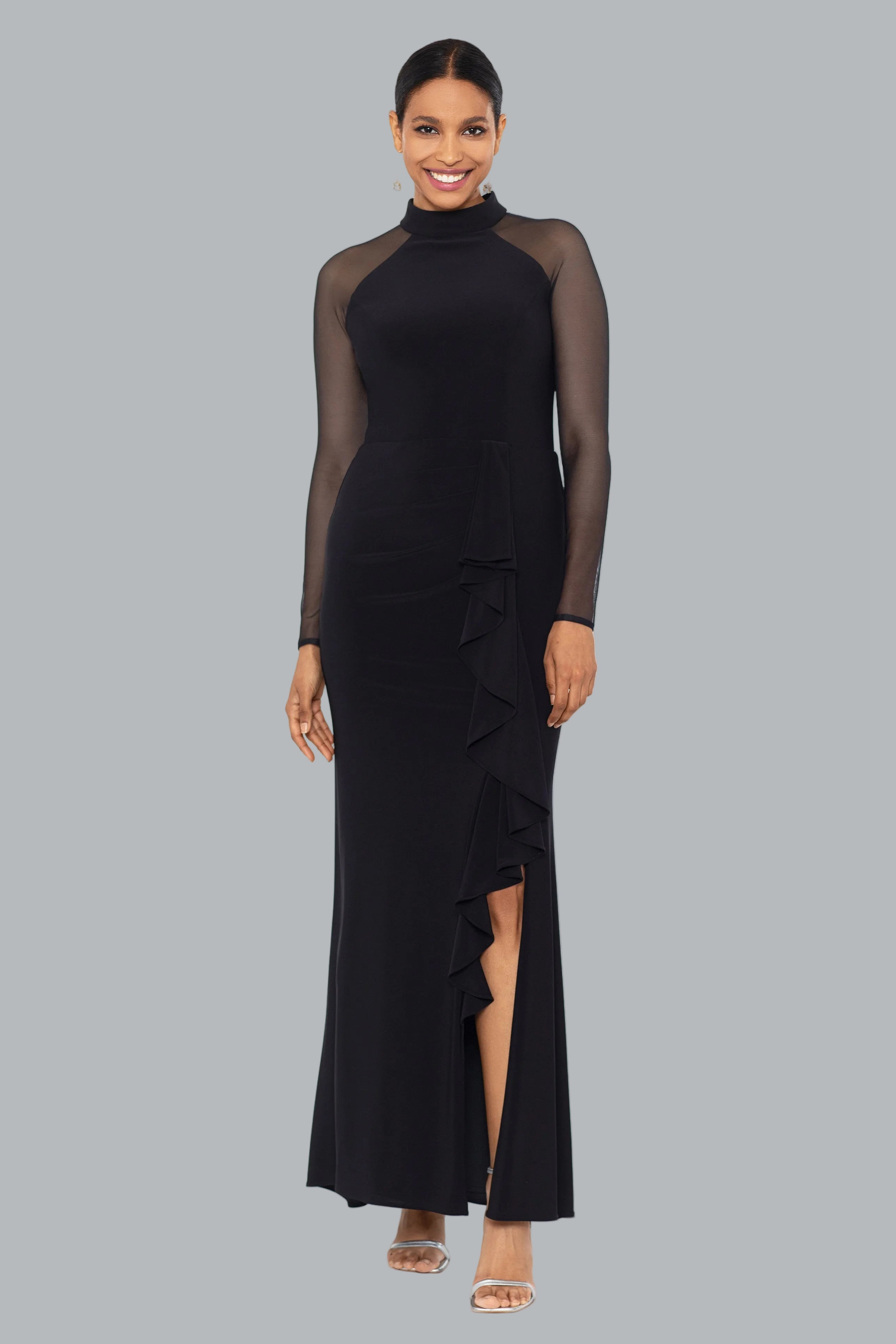Petite "Natalie" Scuba Crepe Mesh Sleeve Dress