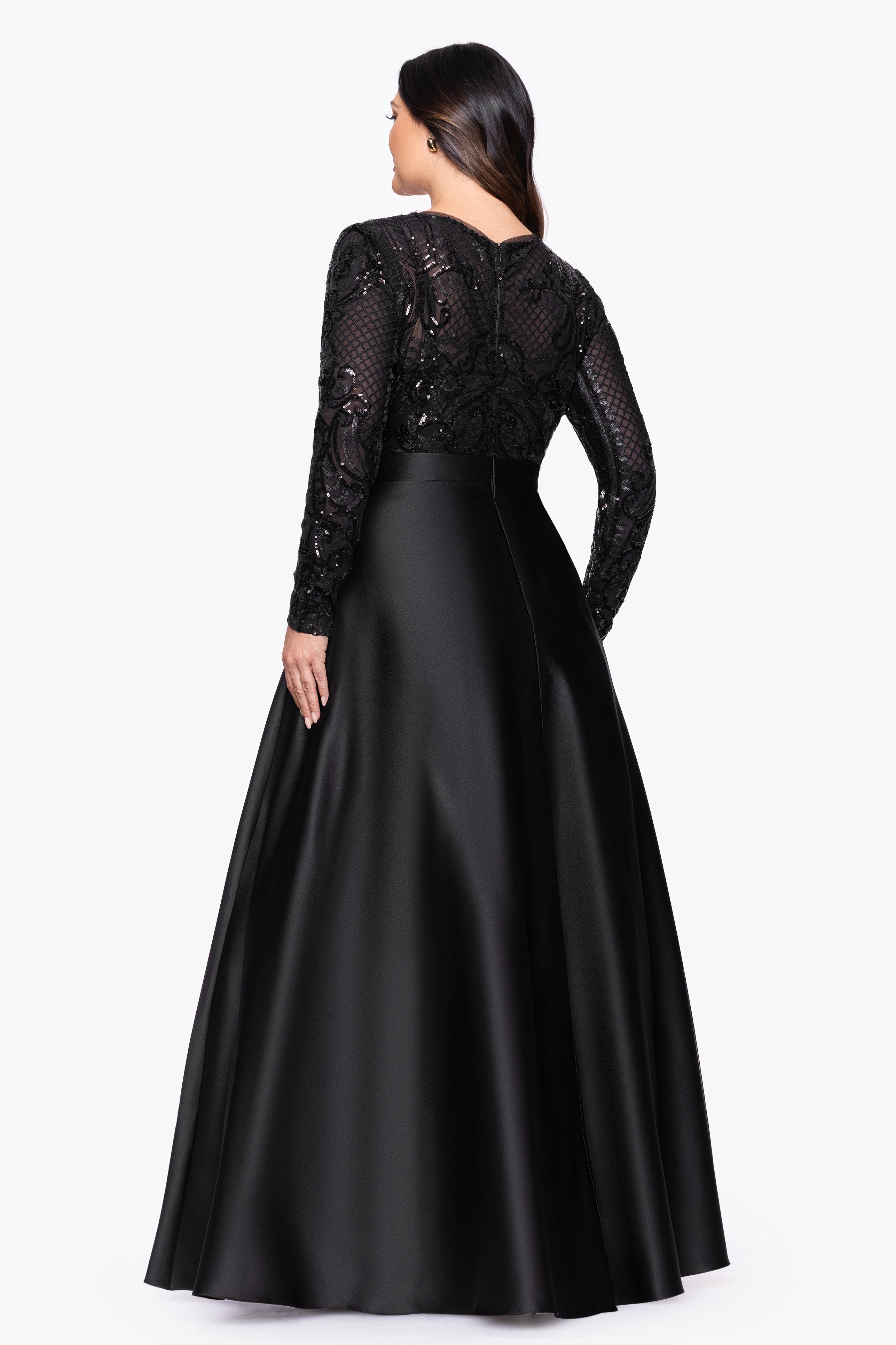 Plus "Vanessa" Sequin Long Sleeve A-Line Ballgown