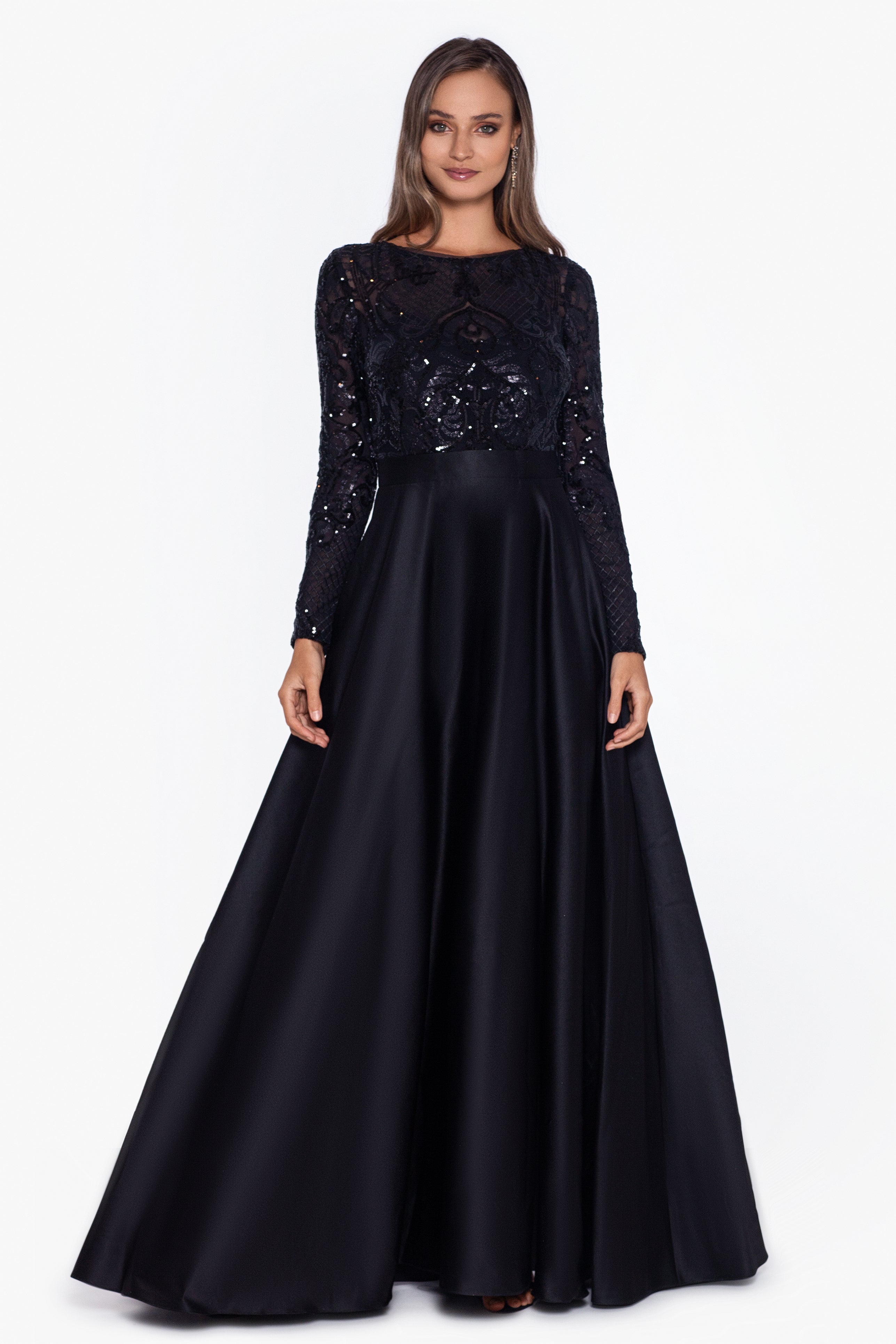 "Vanessa" Sequin Long Sleeve A-Line Ballgown