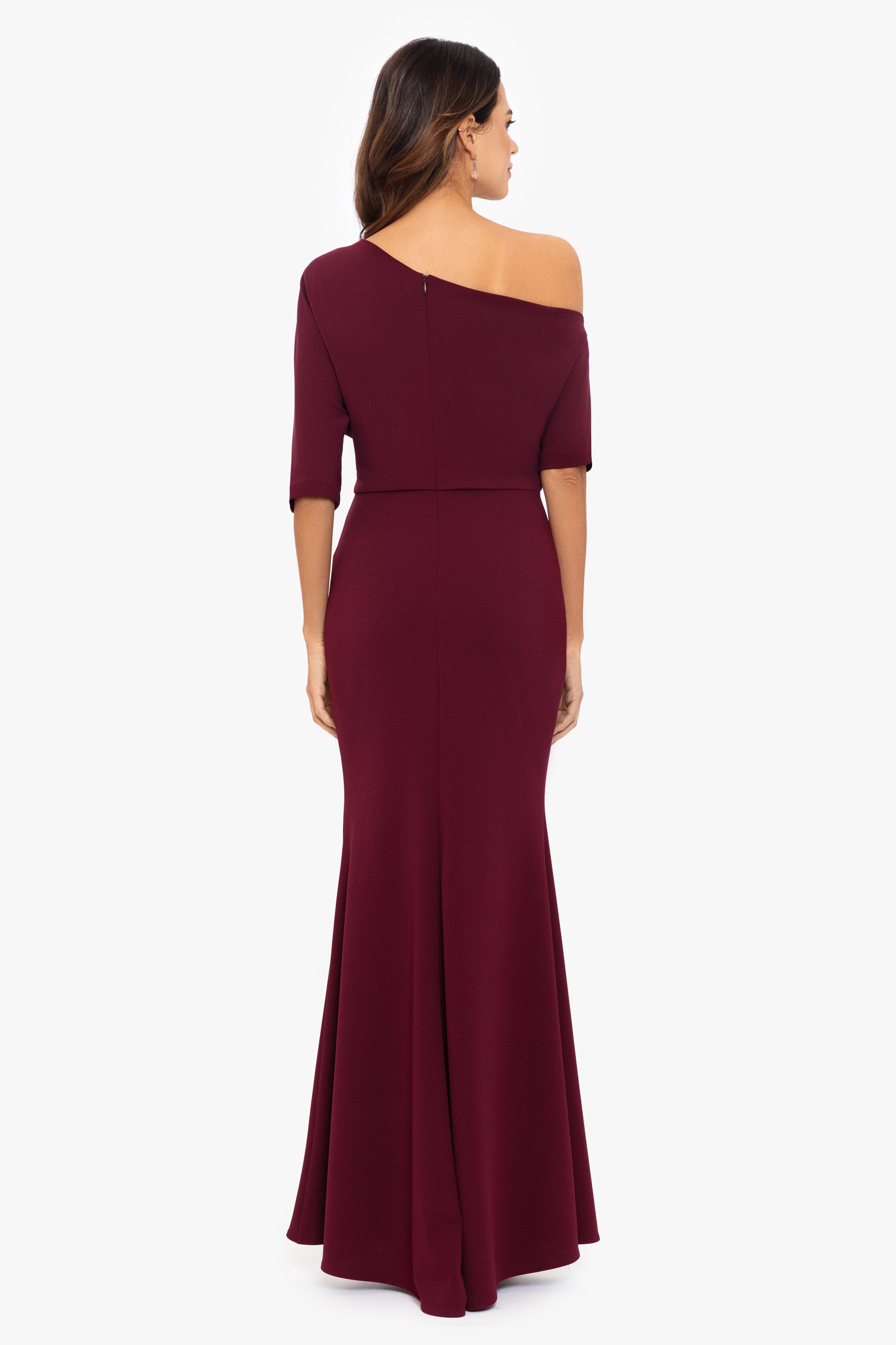 “Madeline” Scuba Crepe Off The Shoulder Dress