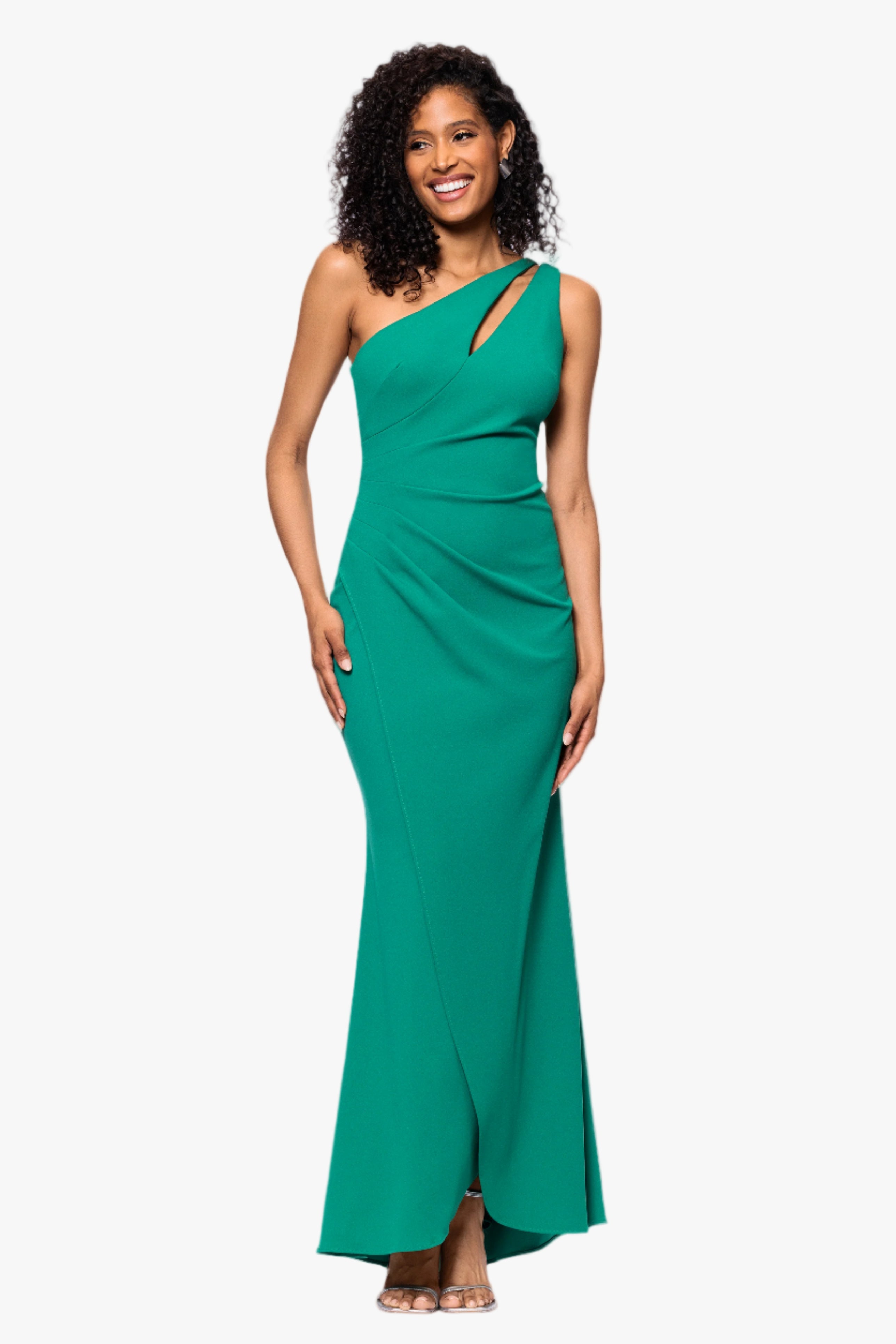 "True" Long One Shoulder Side Ruche Dress