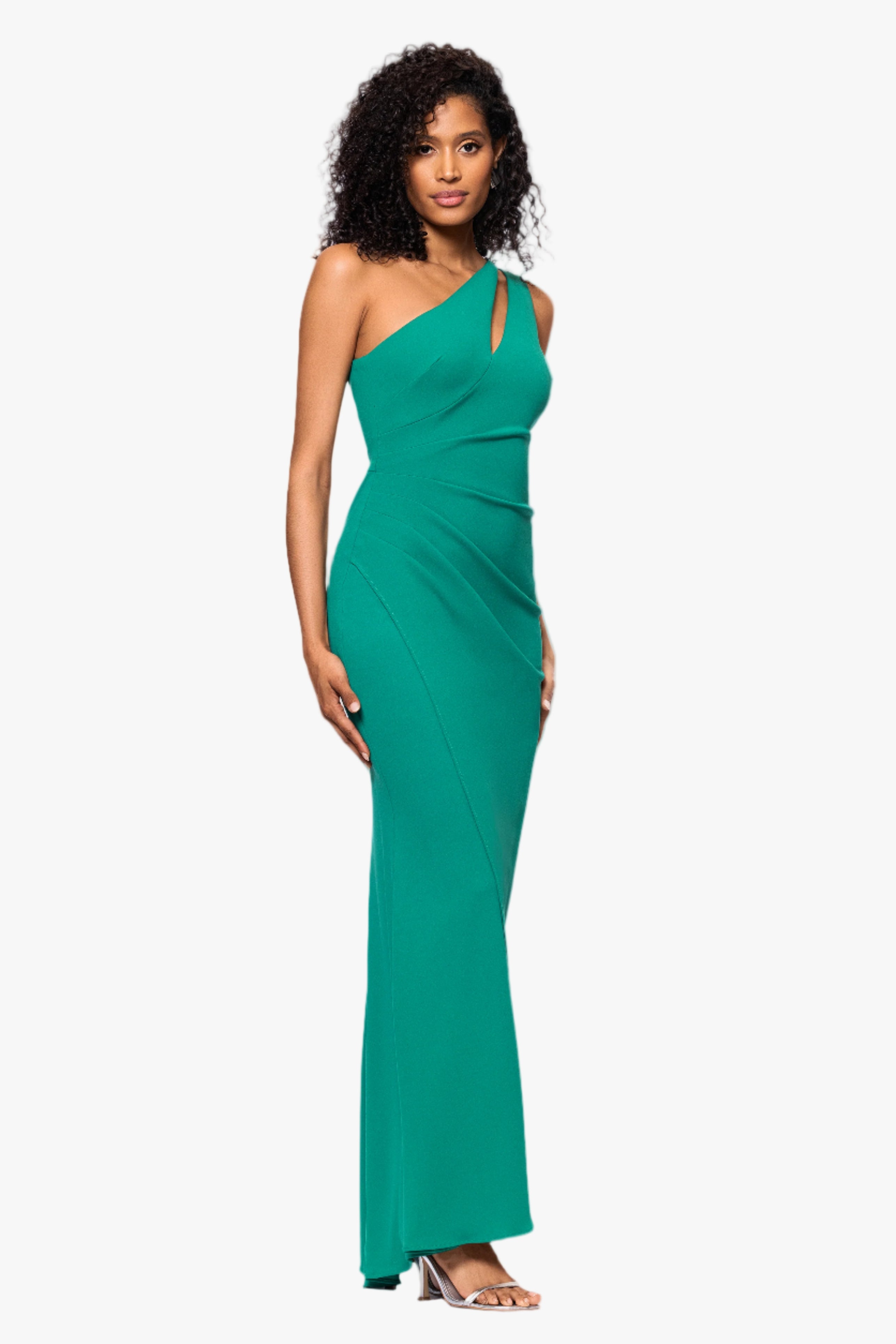"True" Long One Shoulder Side Ruche Dress
