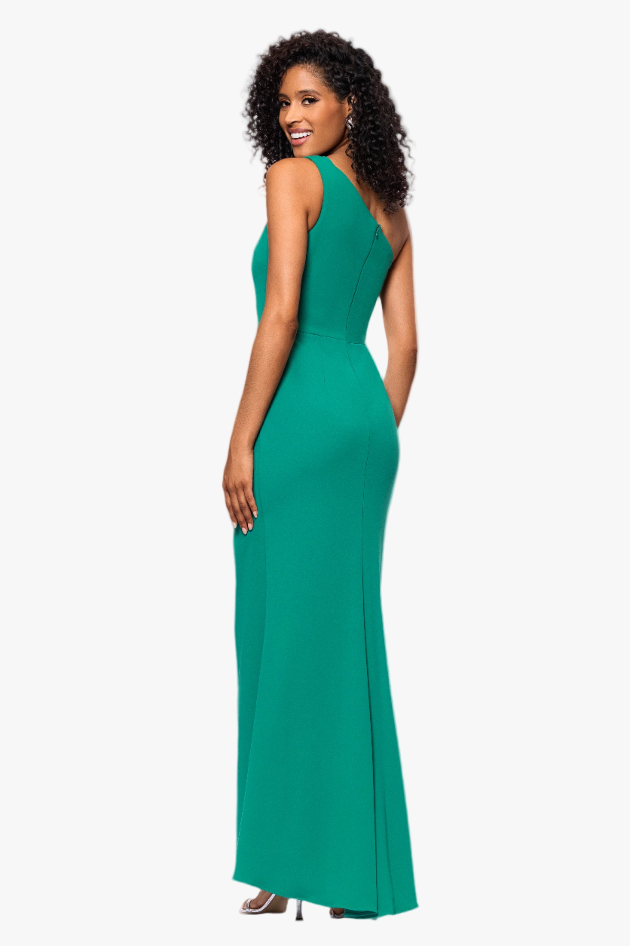 "True" Long One Shoulder Side Ruche Dress