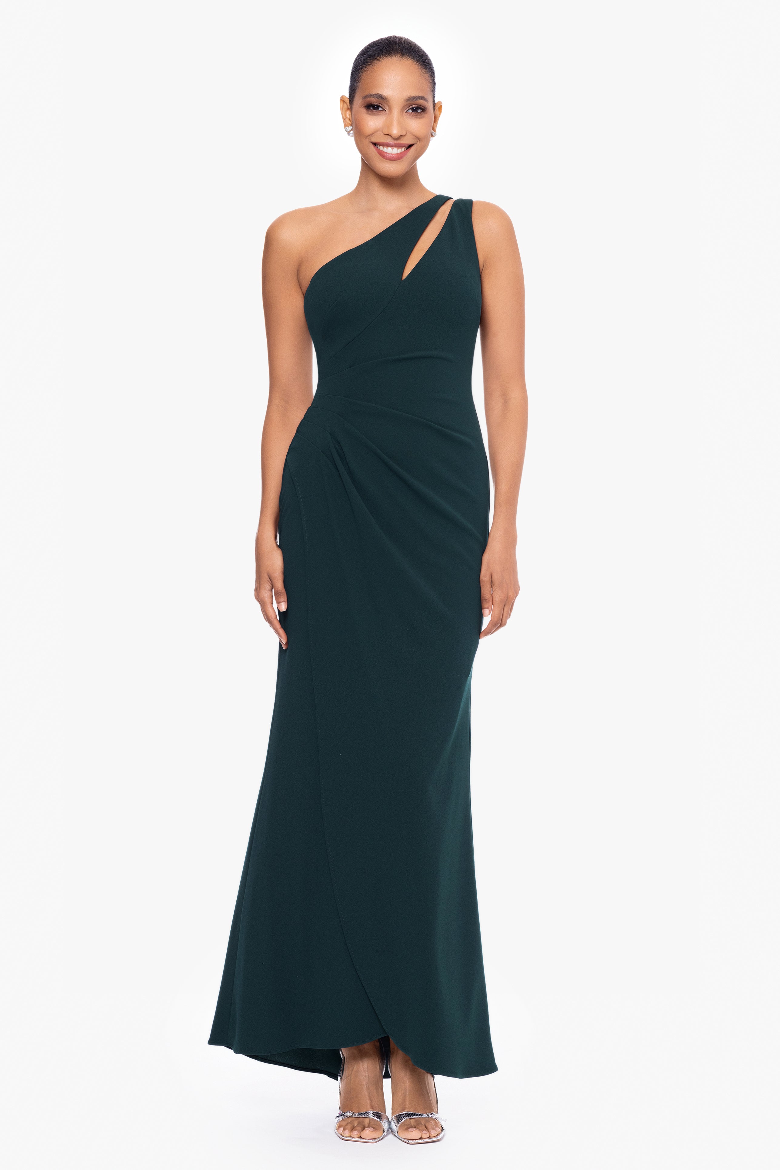 "True" Long One Shoulder Side Ruche Dress