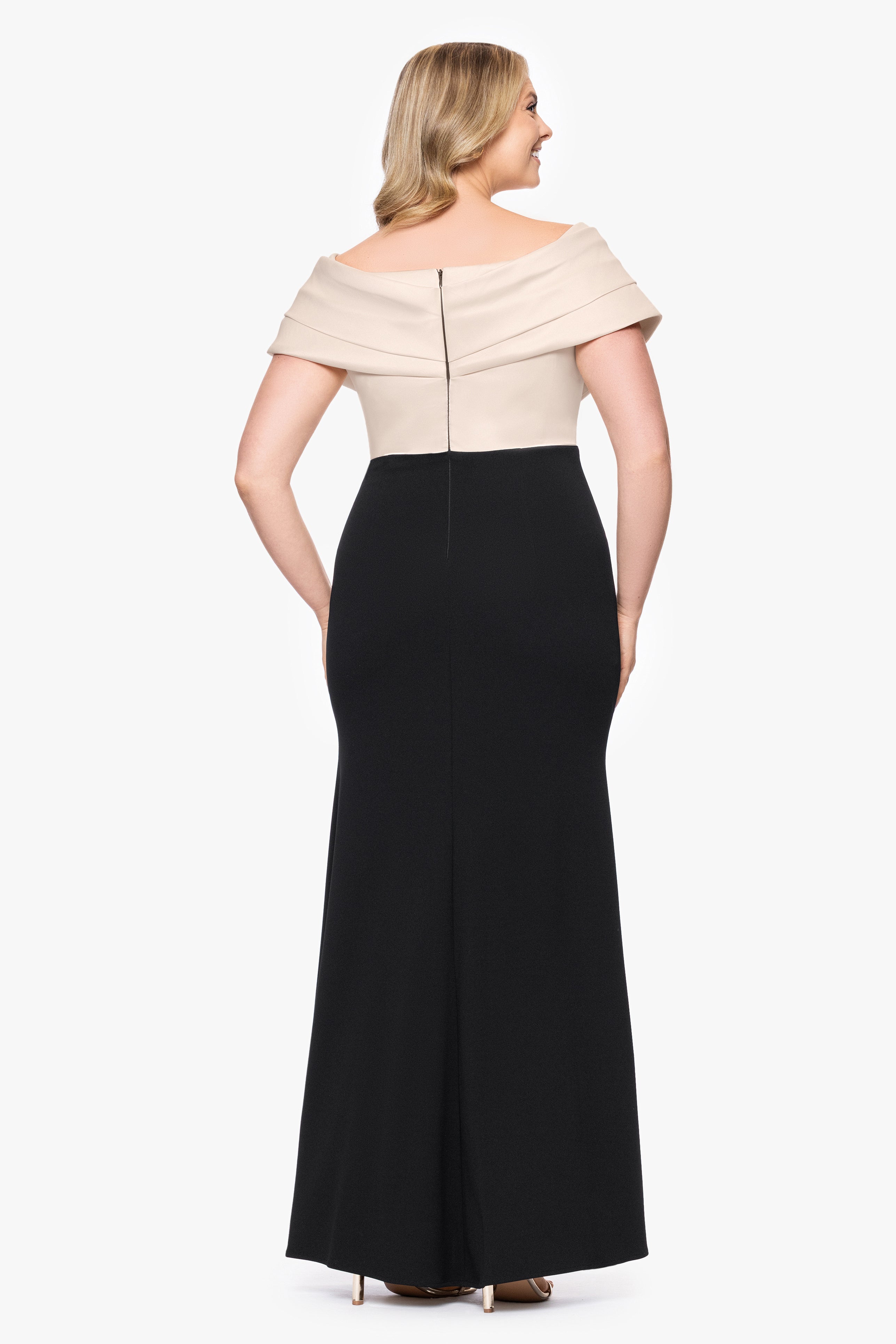 Plus "Yasmeen" Long Off The Shoulder Scuba Crepe Gown