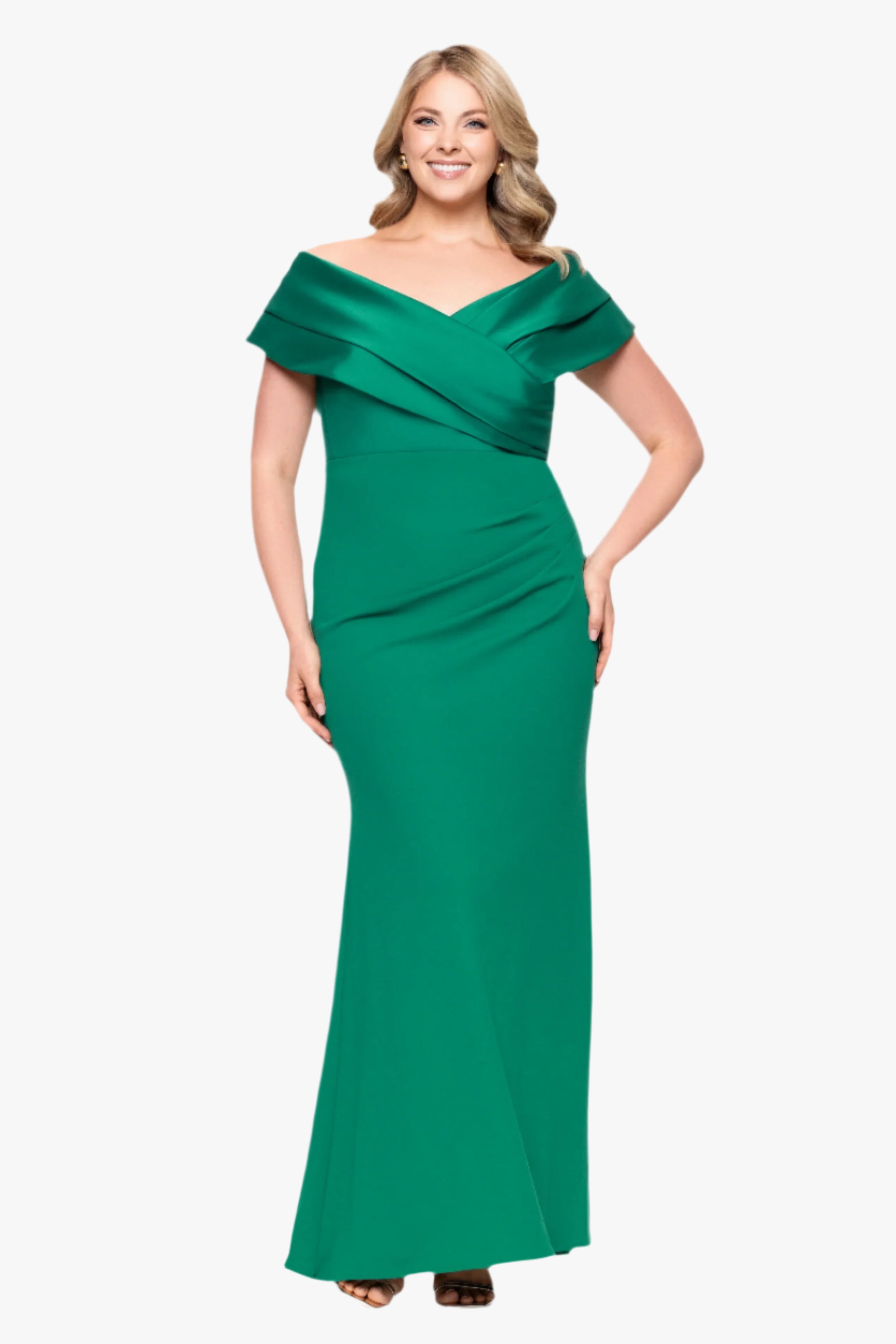 Plus "Yasmeen" Long Off The Shoulder Scuba Crepe Gown