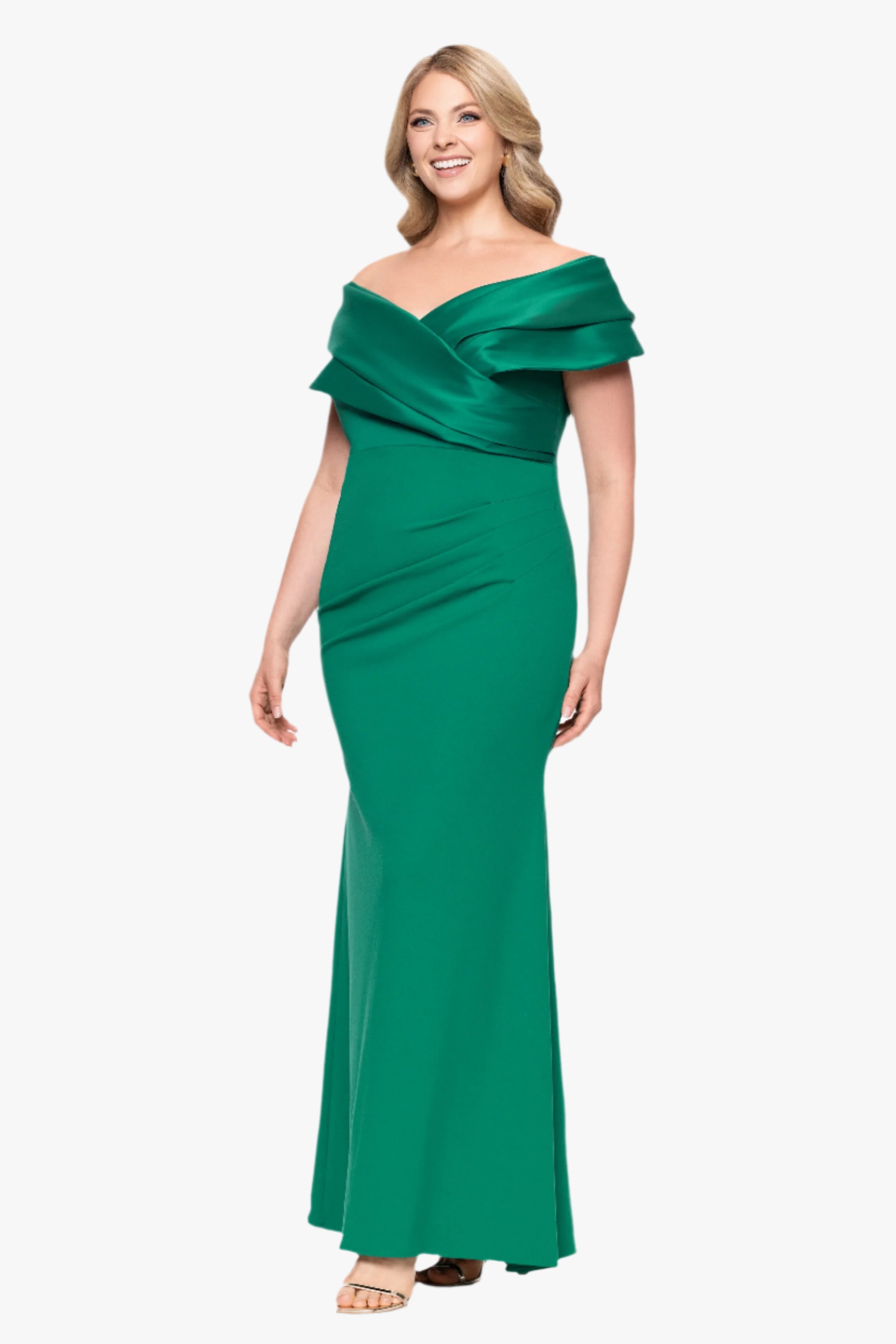 Plus "Yasmeen" Long Off The Shoulder Scuba Crepe Gown