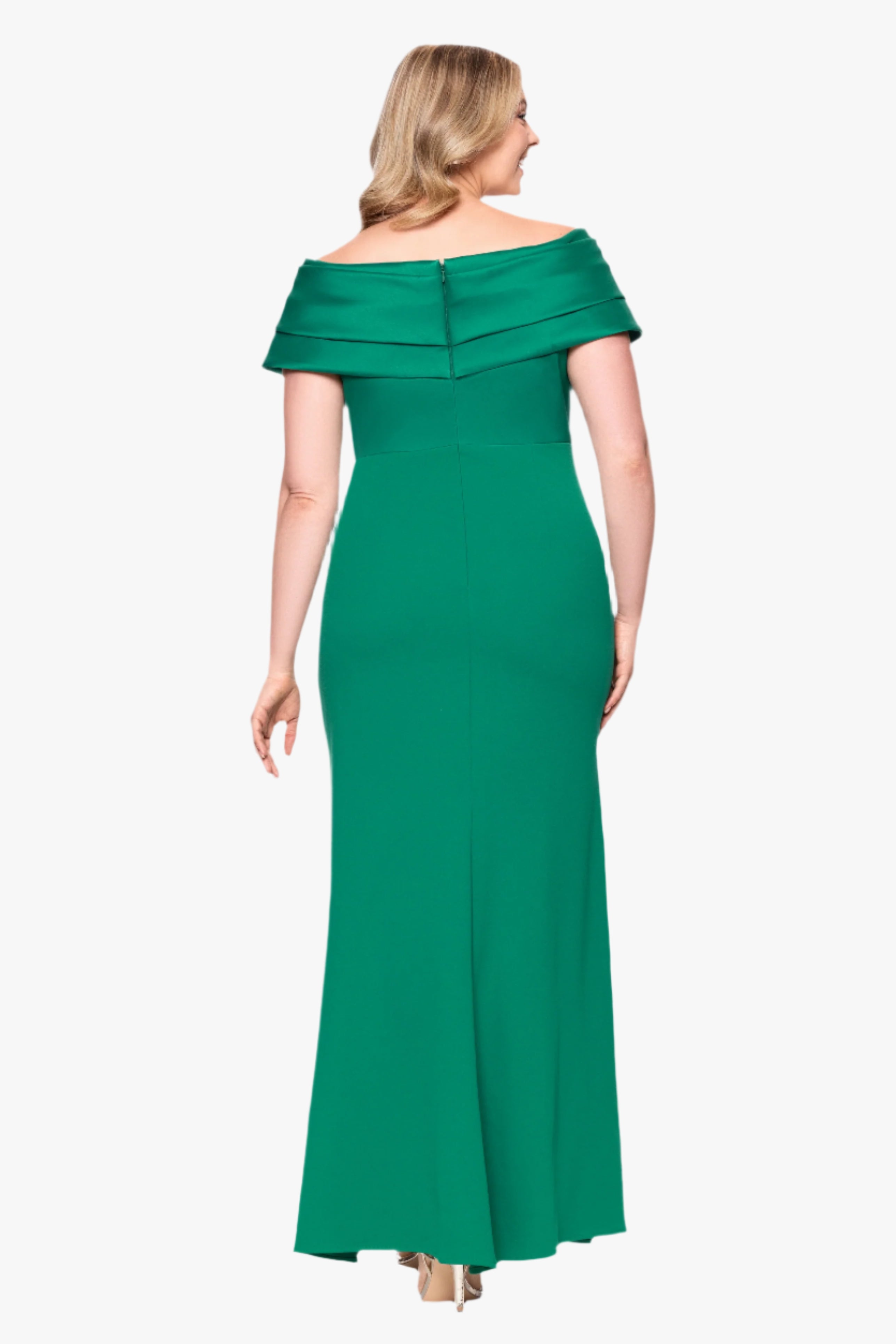 Plus "Yasmeen" Long Off The Shoulder Scuba Crepe Gown