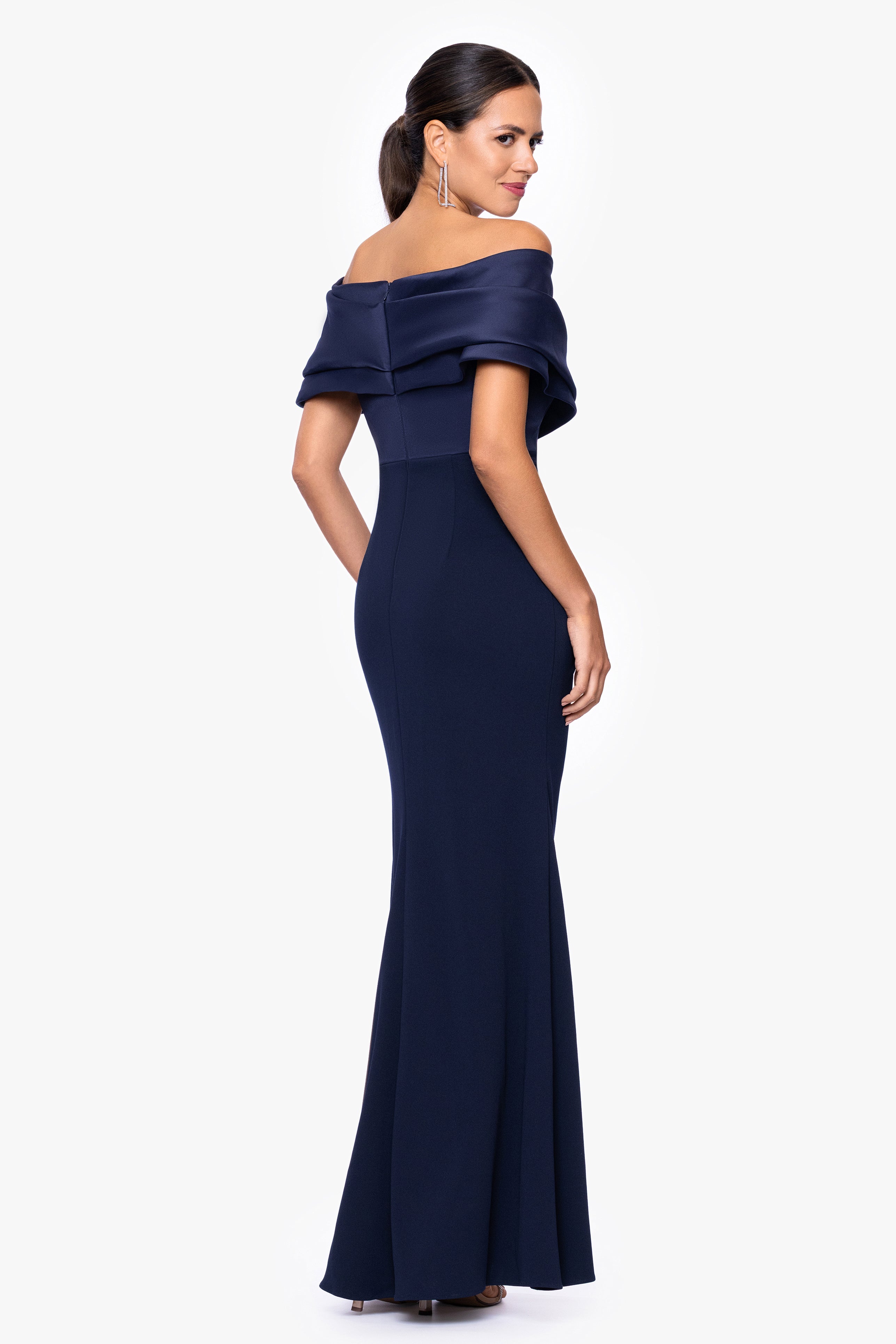 "Yasmeen" Long Off The Shoulder Scuba Crepe Gown