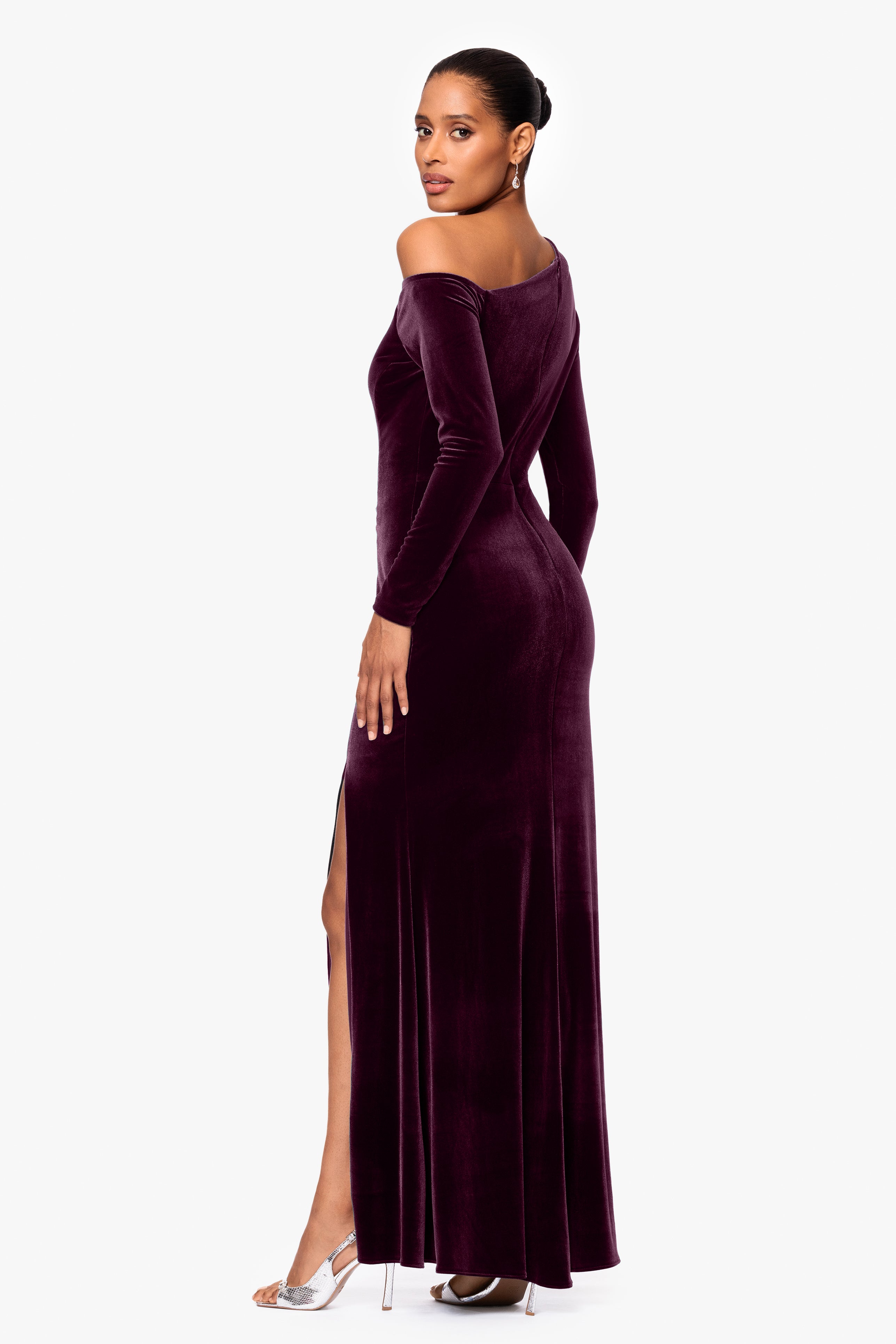 "Annette" Velvet Off Shoulder Long Sleeve Dress