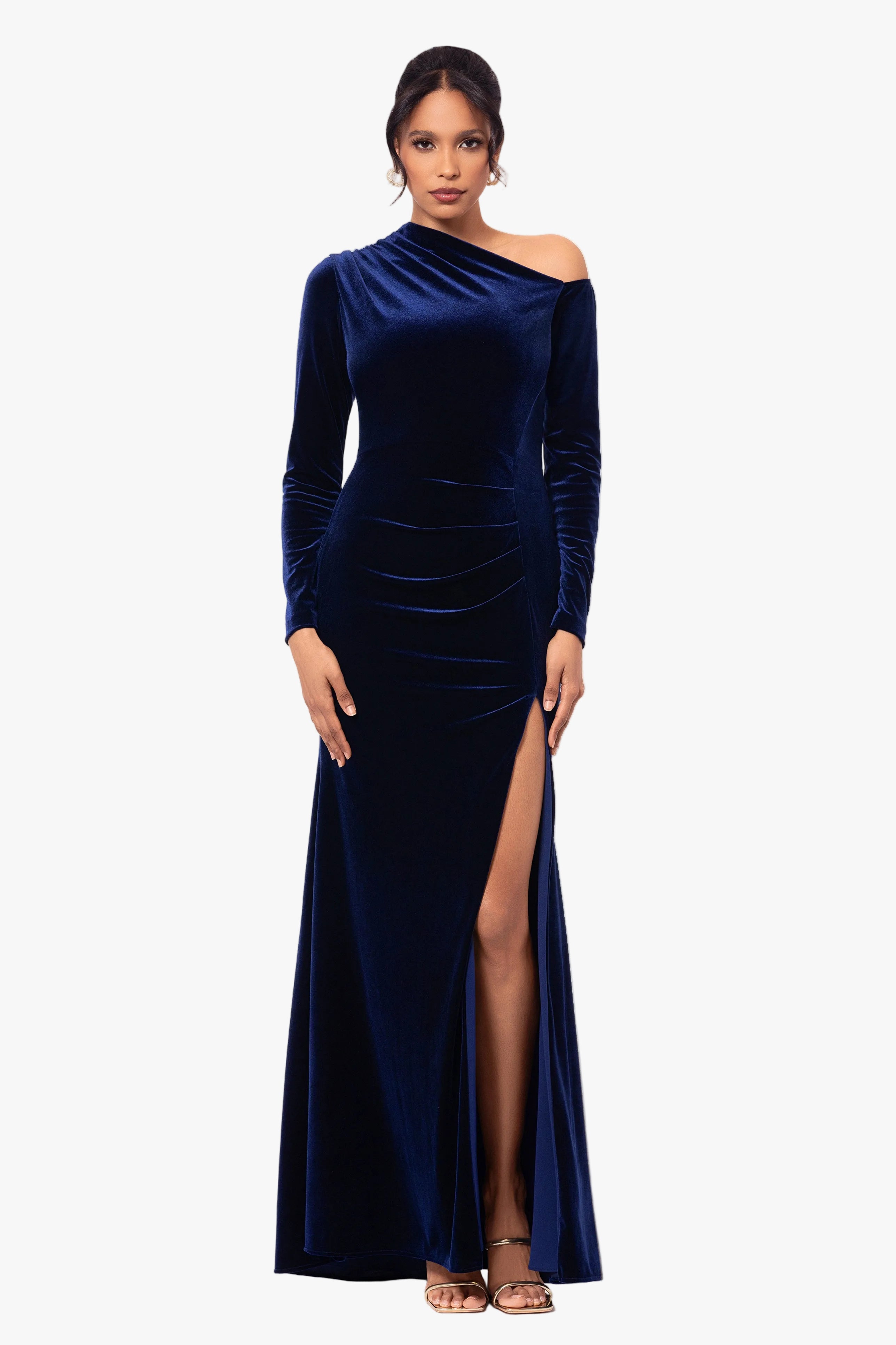 "Annette" Velvet Off Shoulder Long Sleeve Dress