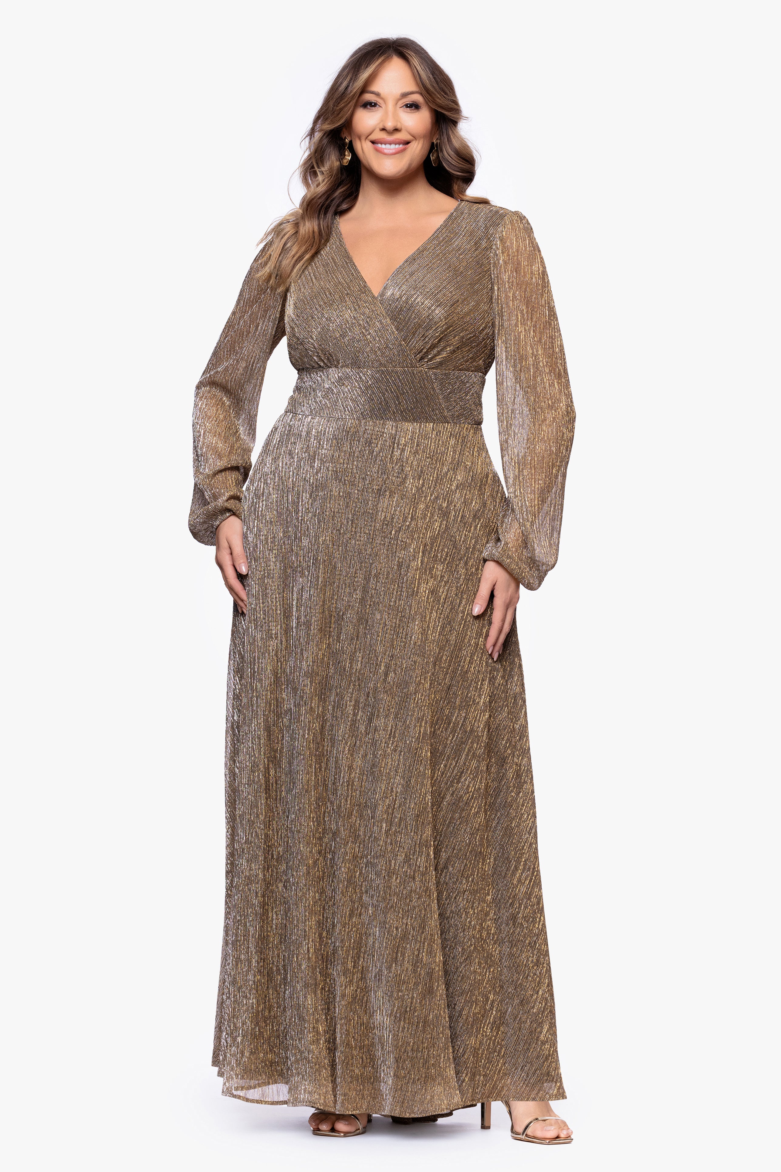Plus "Alexa" Long Sleeve Metallic Knit Dress