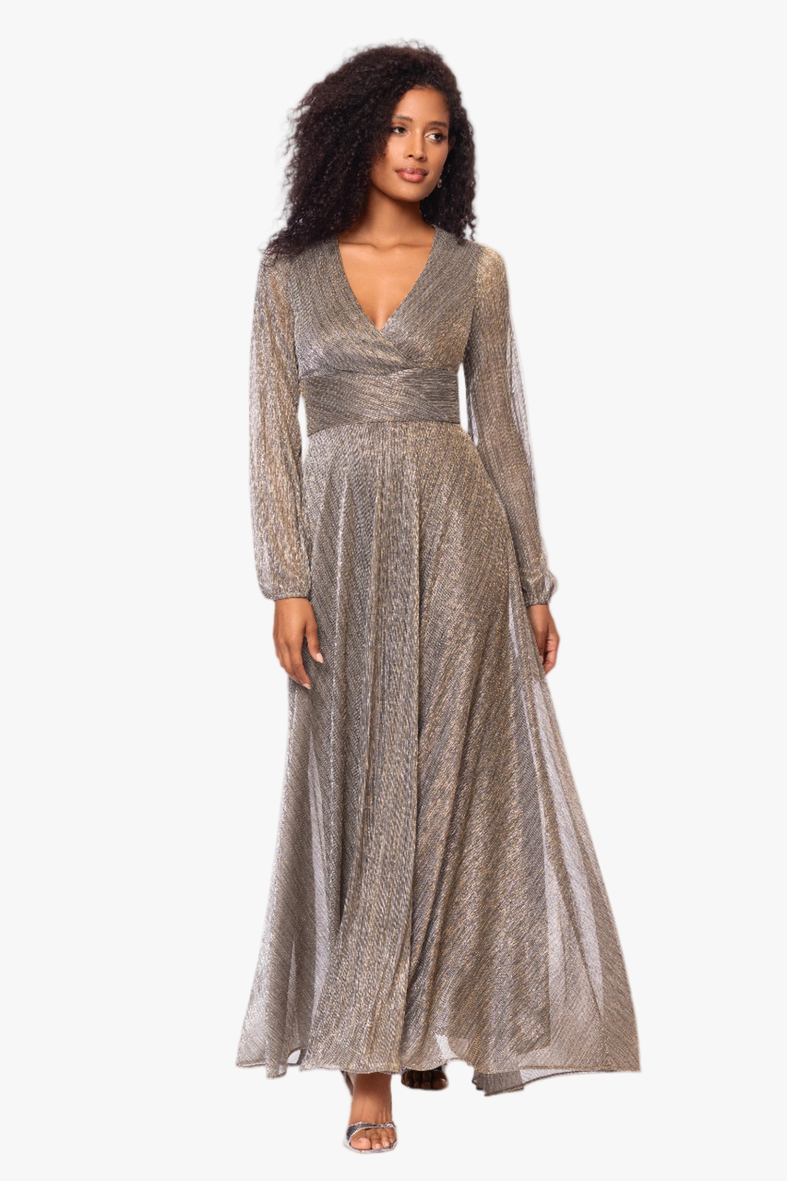 Petite "Alexa" Long Sleeve Metallic Knit Dress