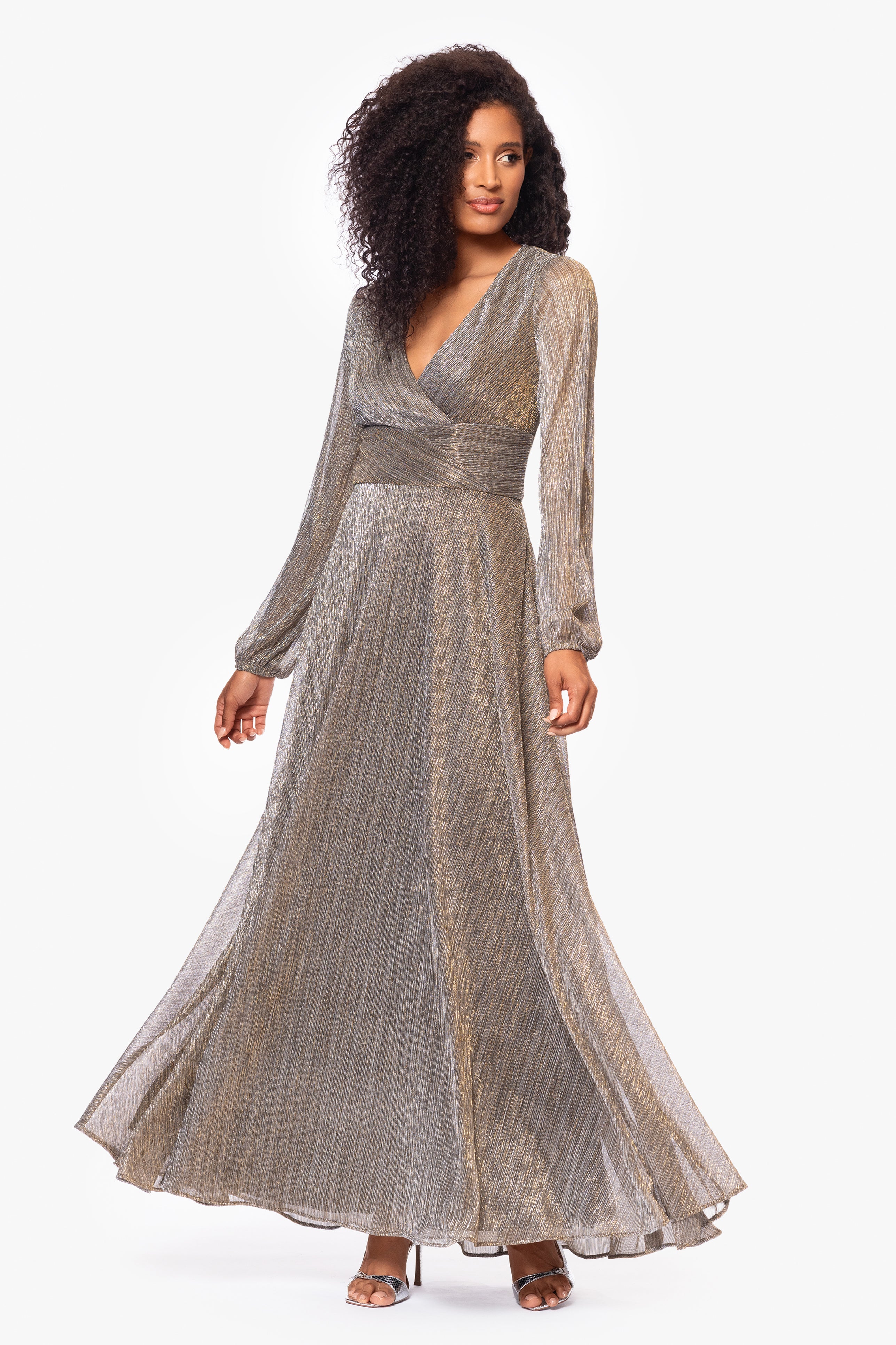 "Alexa" Long Sleeve Metallic Knit Dress