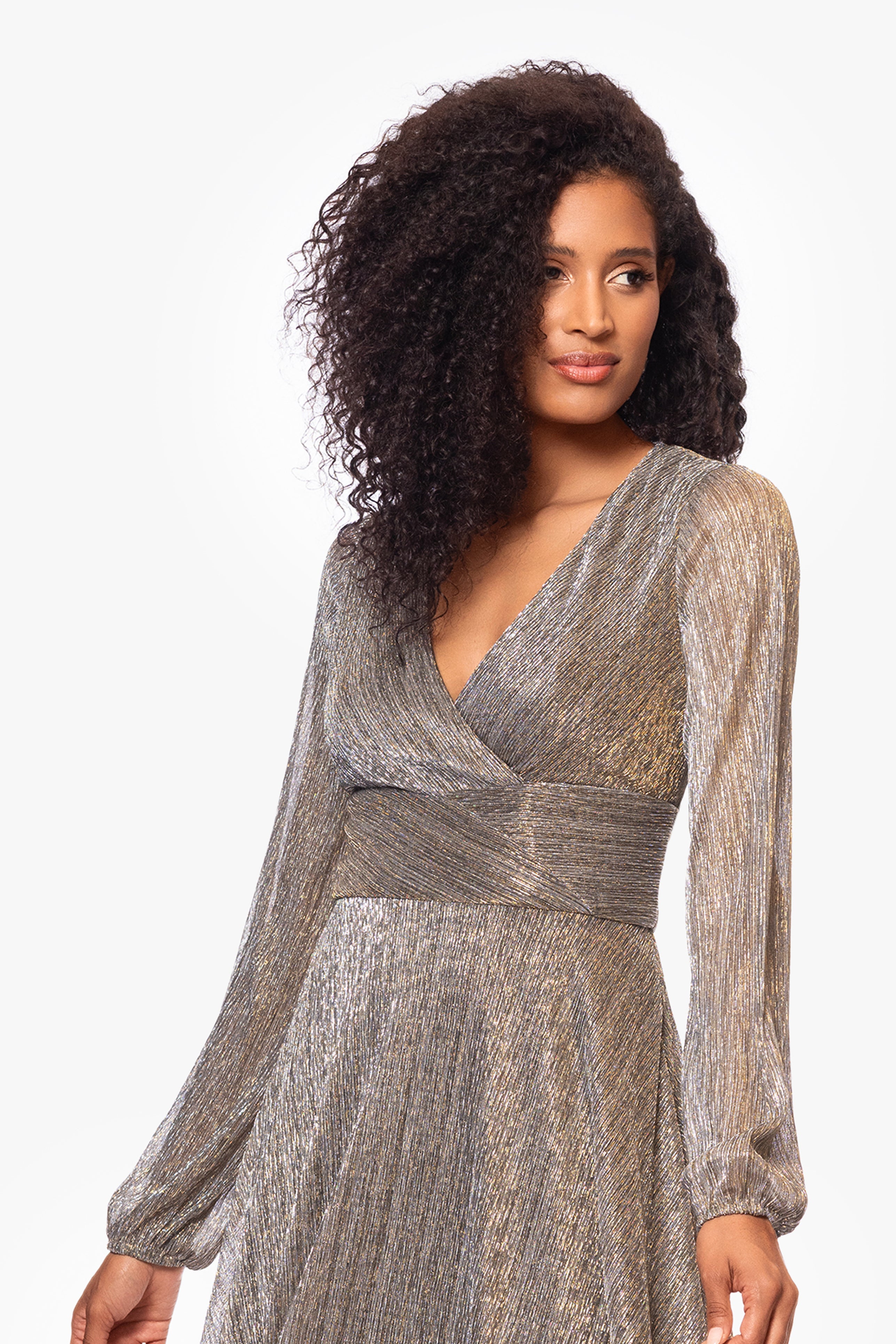 "Alexa" Long Sleeve Metallic Knit Dress