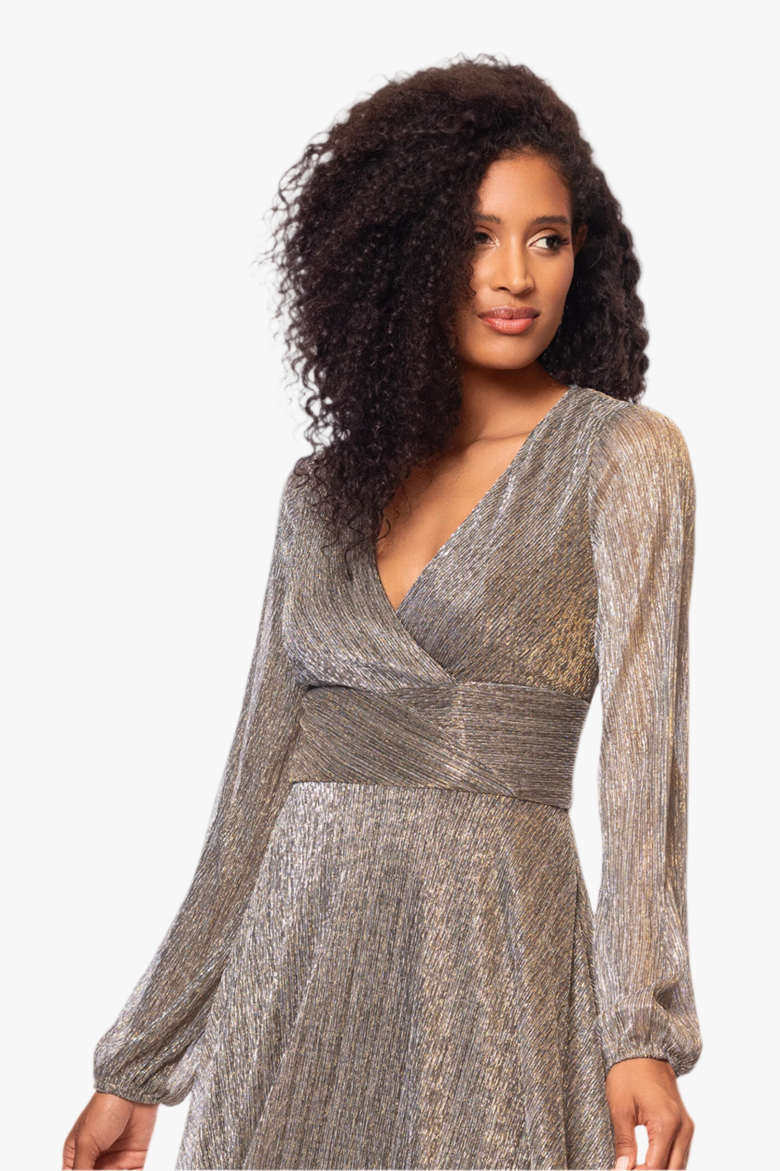 Petite "Alexa" Long Sleeve Metallic Knit Dress
