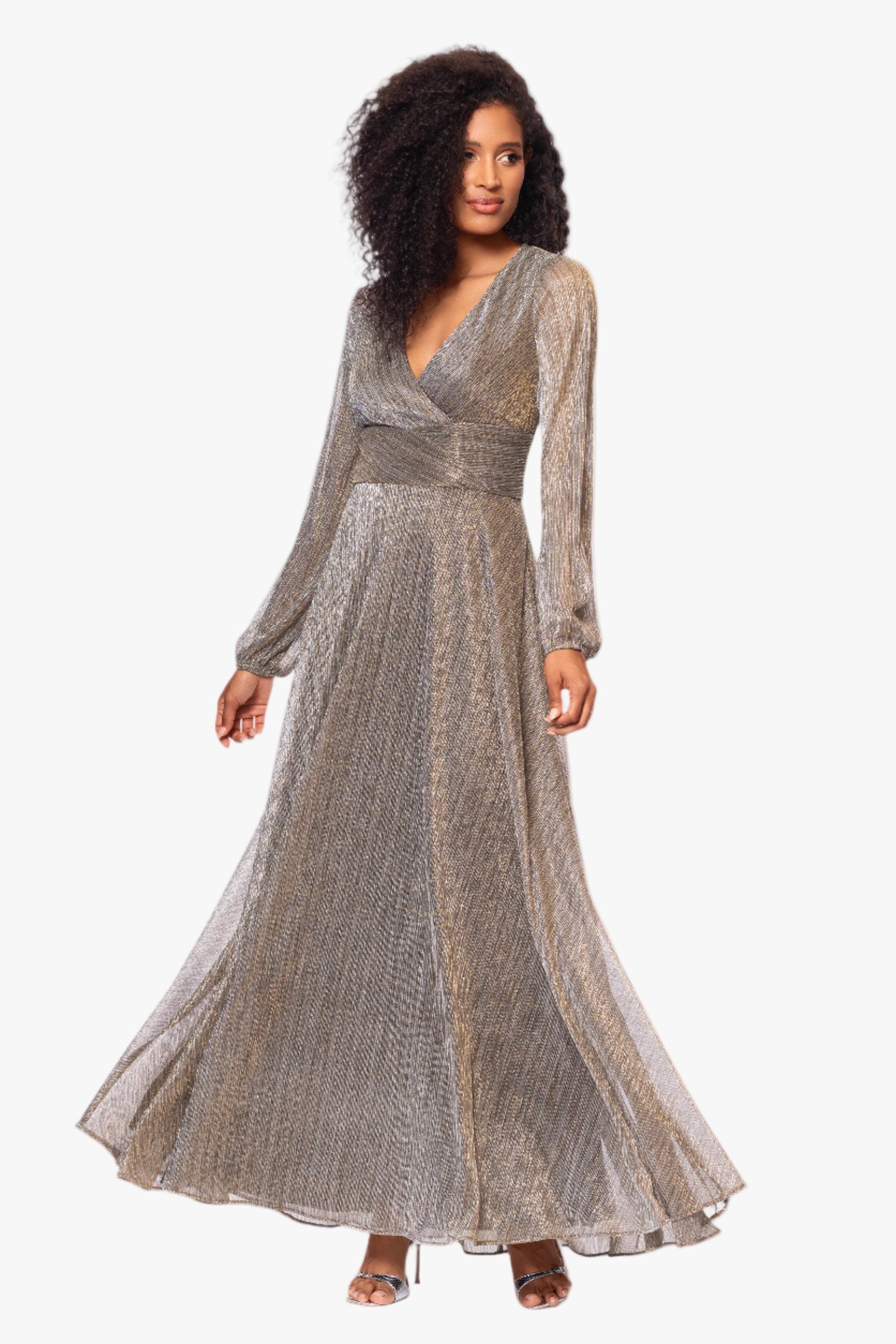 Petite "Alexa" Long Sleeve Metallic Knit Dress