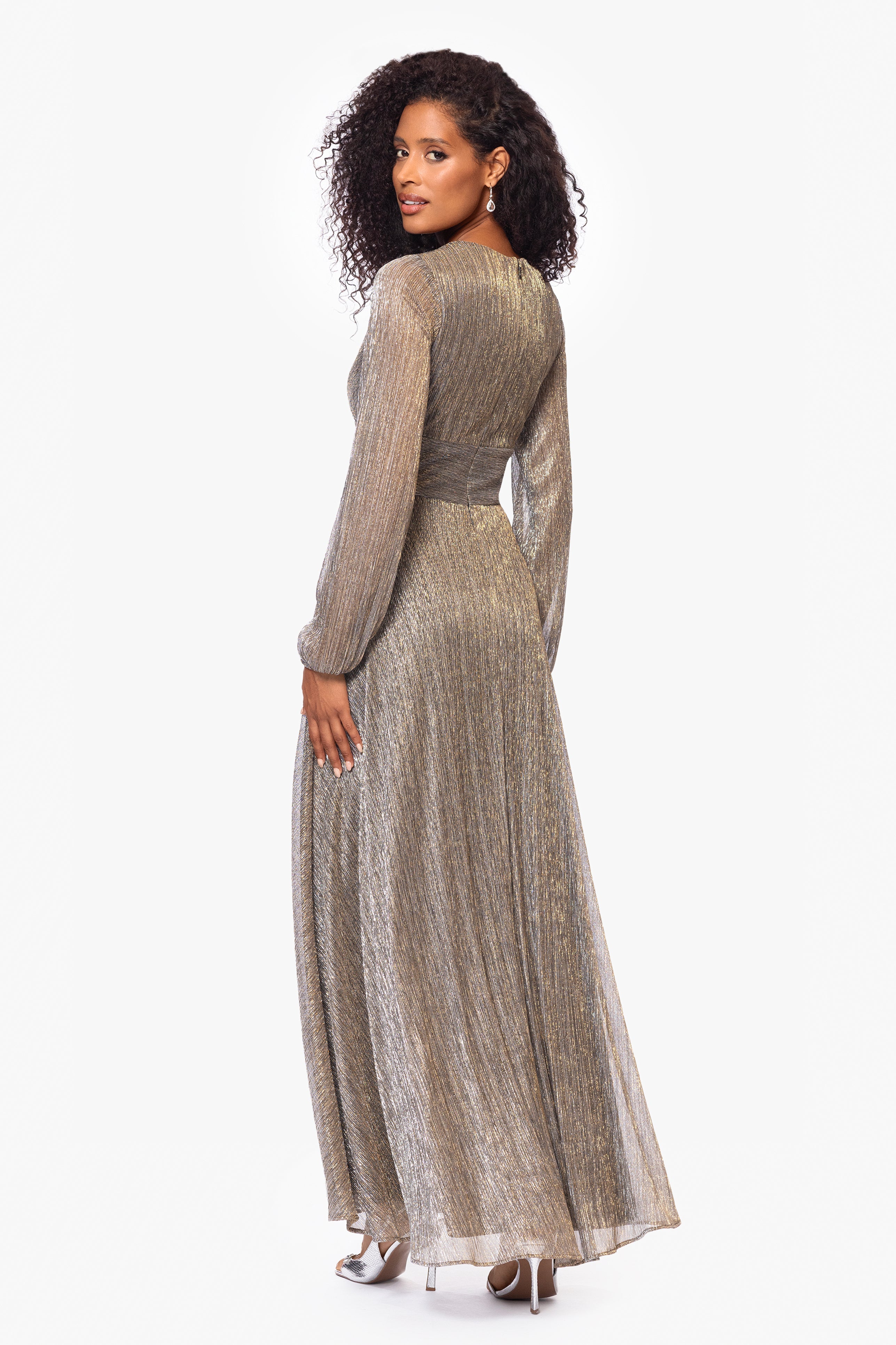"Alexa" Long Sleeve Metallic Knit Dress