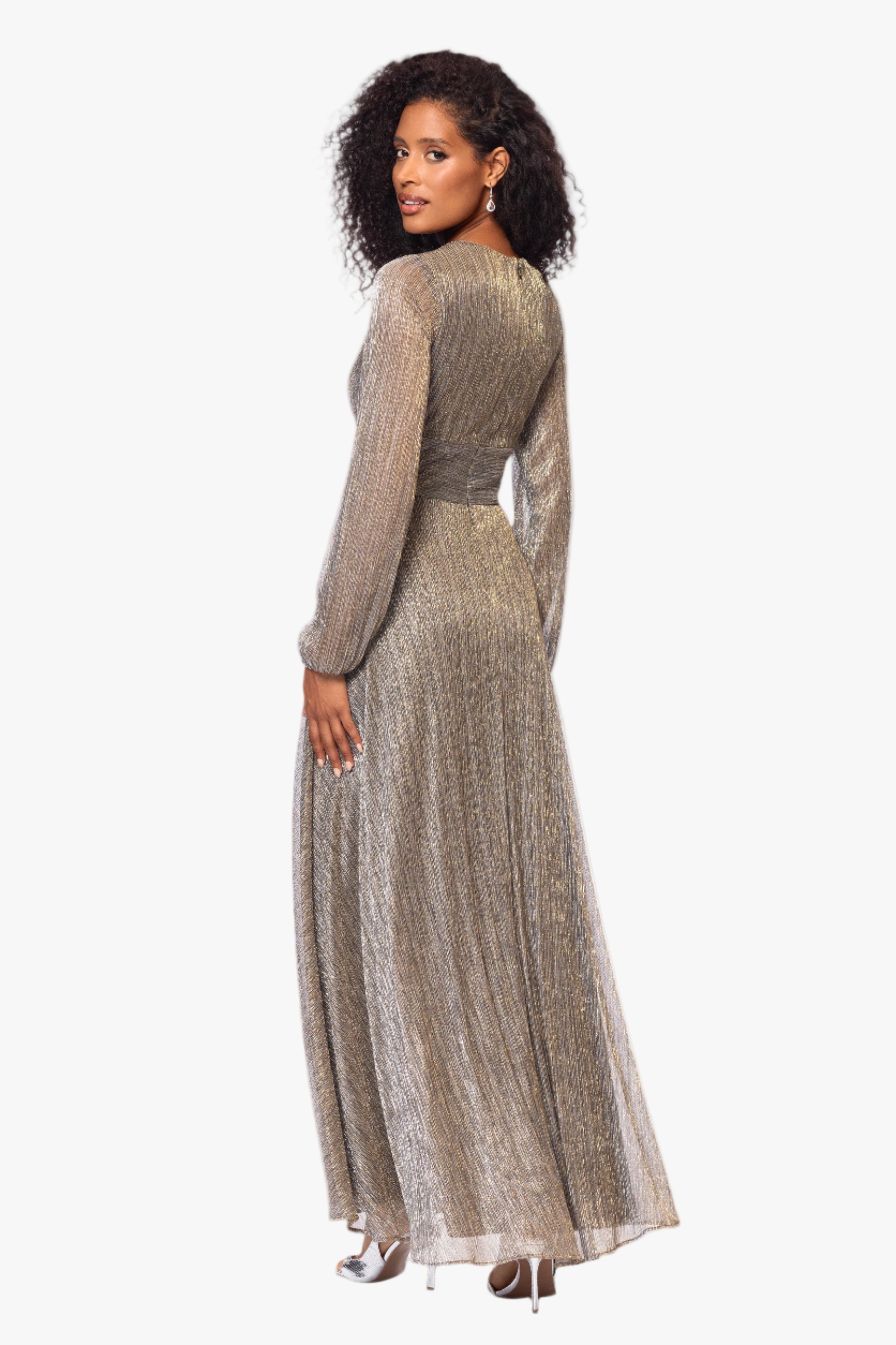 Petite "Alexa" Long Sleeve Metallic Knit Dress