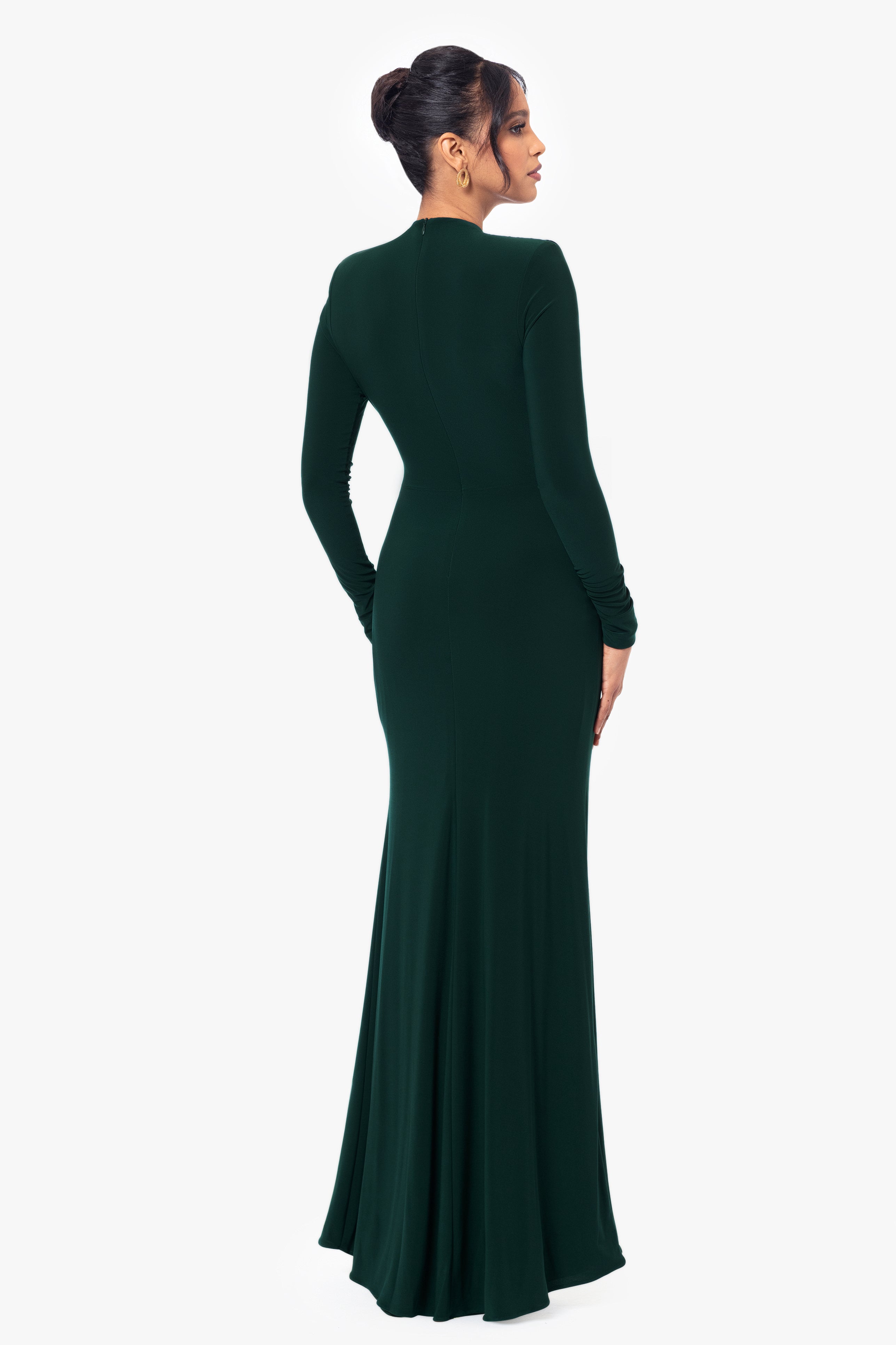 "Jeanette" Long Sleeve Stretch Knit Side Ruffle Dress