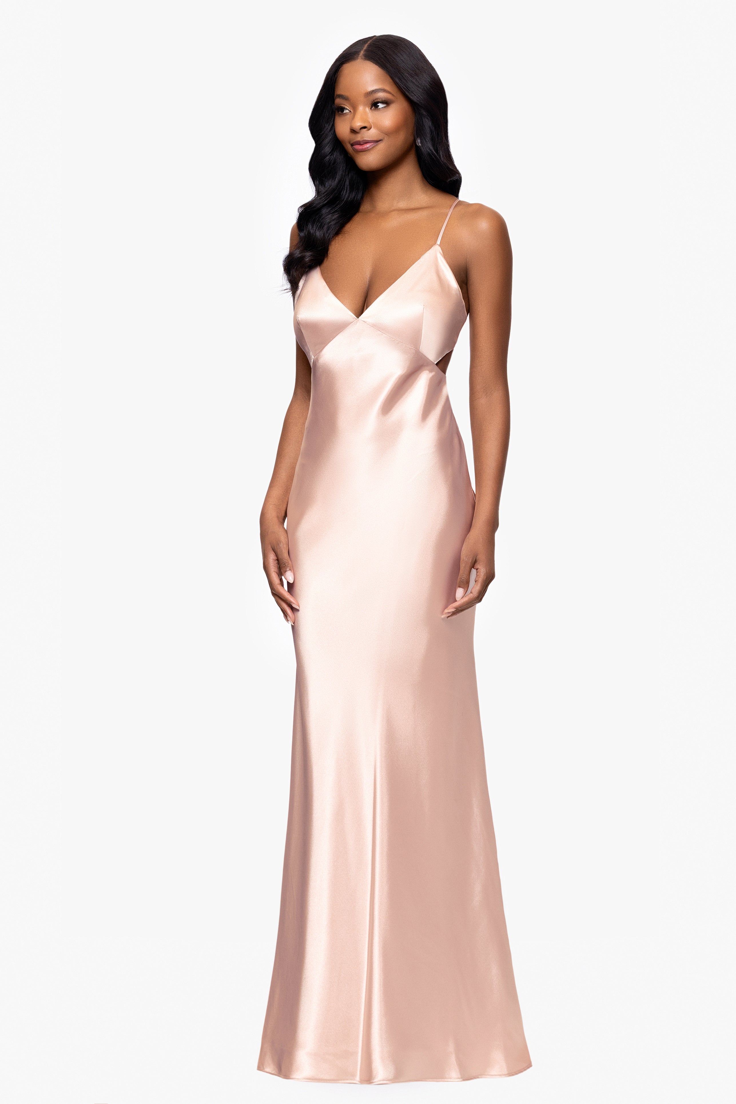 Petite "Grace" Long Spaghetti Strap Tieback Dress